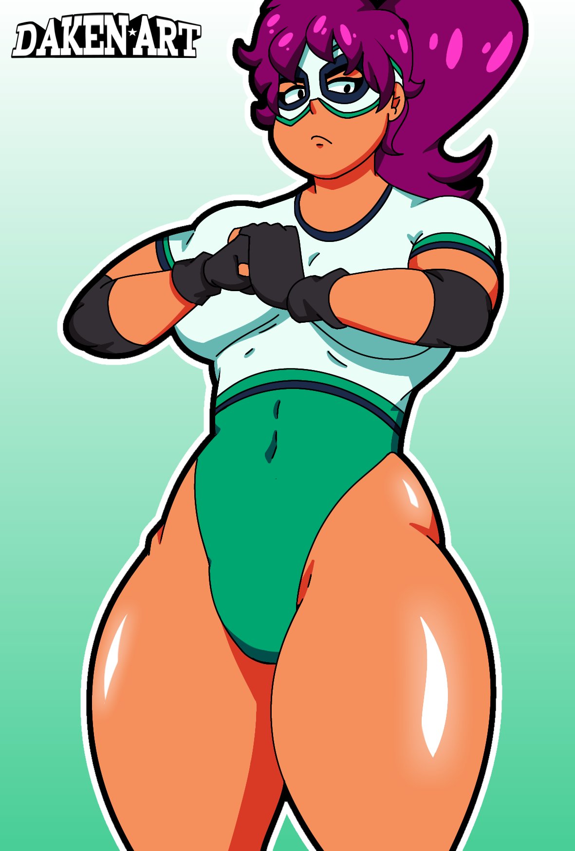 1girls 2023 2d 2d_(artwork) 2d_artwork big_breasts big_female big_thighs black_gloves buena_girl cartoon_network cartoony curvy curvy_figure curvy_hips curvy_thighs daken_art(artist) daken_henderson(artist) female female_only fighter fighting_pose gloves green_background green_panties long_hair looking_at_viewer mucha_lucha muscles orange_body orange_fur orange_skin purple_hair simple_background thighs thighs_bigger_than_torso tied_hair wrestler wrestling wrestling_mask wrestling_outfit