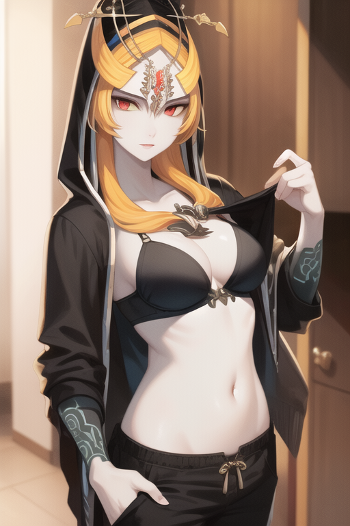 1girls ai_generated big_breasts black_bra clothing female female_only happy long_hair midna nintendo public ruptuorie solo the_legend_of_zelda the_legend_of_zelda:_twilight_princess twili_midna twilight_princess