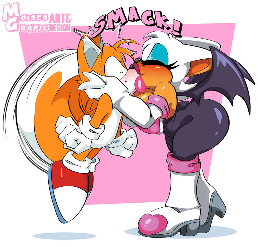 1boy, age difference, ass, big ass, breasts, female, kissing, male, miles prower, miles tails prower, moisesgrafic, rouge the bat, size difference, smaller male, sonic (series), sonic the hedgehog (series), tails, tails the fox, younger male
