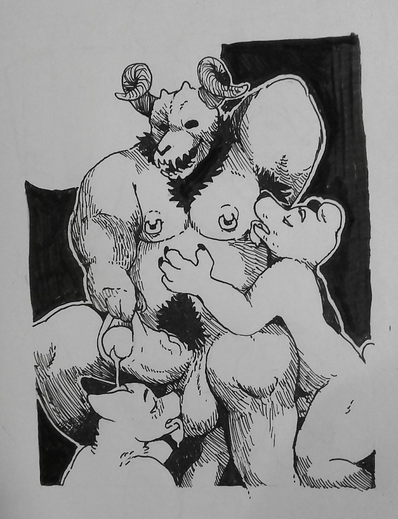 balls blush canine character_request demon foreskin foreskin_play foreskin_pull glitter_trap_boy group horn male mammal nipple_piercing nipples nude original original_character original_characters penis piercing precum size_difference skull uncut worship yaoi