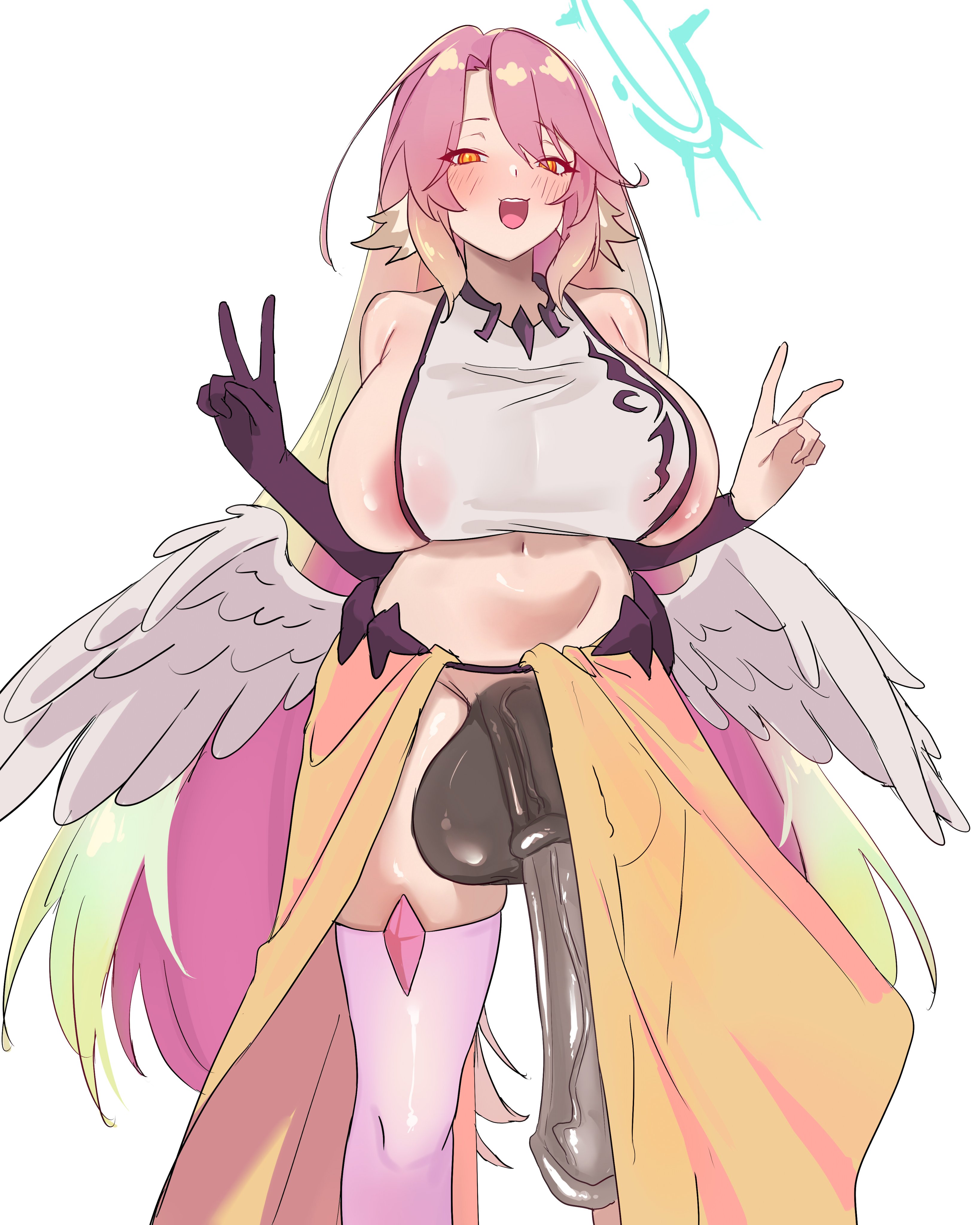 1futa, animal genitalia, animal genitalia on humanoid, animal penis, areolae, balls, big balls, big breasts, breasts, busty, clothed, clothing, dick, dickgirl, equine genitalia, equine penis, erection, fat cock, futa only, futanari, horse penis, horsecock, horsecock futa, horsecock on humanoid, huge breasts, huge cock, human, humanoid, imkay 3, intersex, jibril (no game no life), large breasts, large penis, light skin, light-skinned futa, mostly nude, nipples, no game no life, penis, pink hair, solo, thick penis, veiny penis