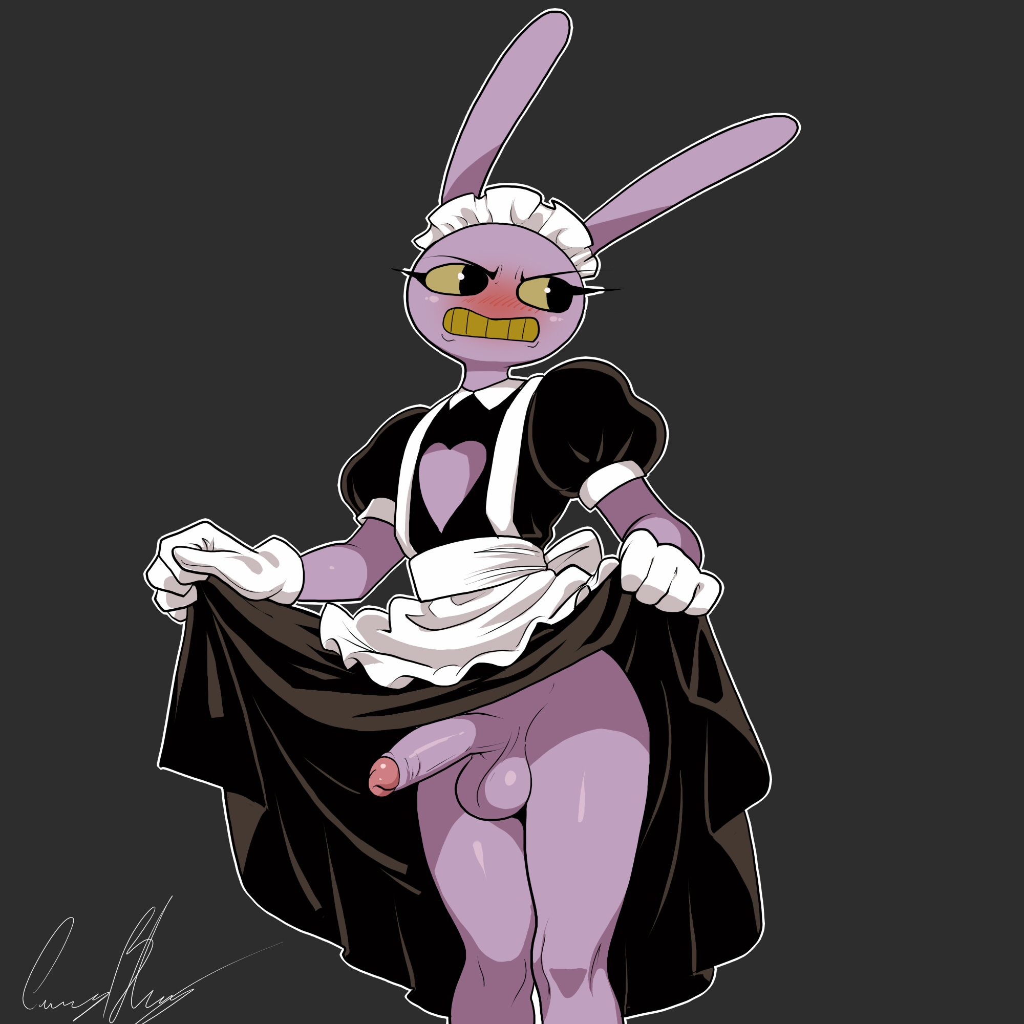1boy, cuernosblancos, embarrassed, femboy, glitch productions, jax (the amazing digital circus), maid, maid jax (the amazing digital circus), male, solo, tagme, the amazing digital circus