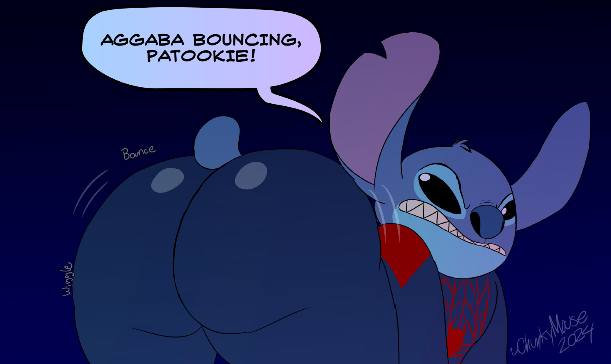 annoyed expression, anthro, anthro only, ass, big ass, big butt, chonkymouse, cosplay, huge ass, lilo and stitch, male, male only, marvel, marvel comics, rear view, spider-man, stitch, stitch (lilo and stitch), superhero costume, tagme, wiggle lines