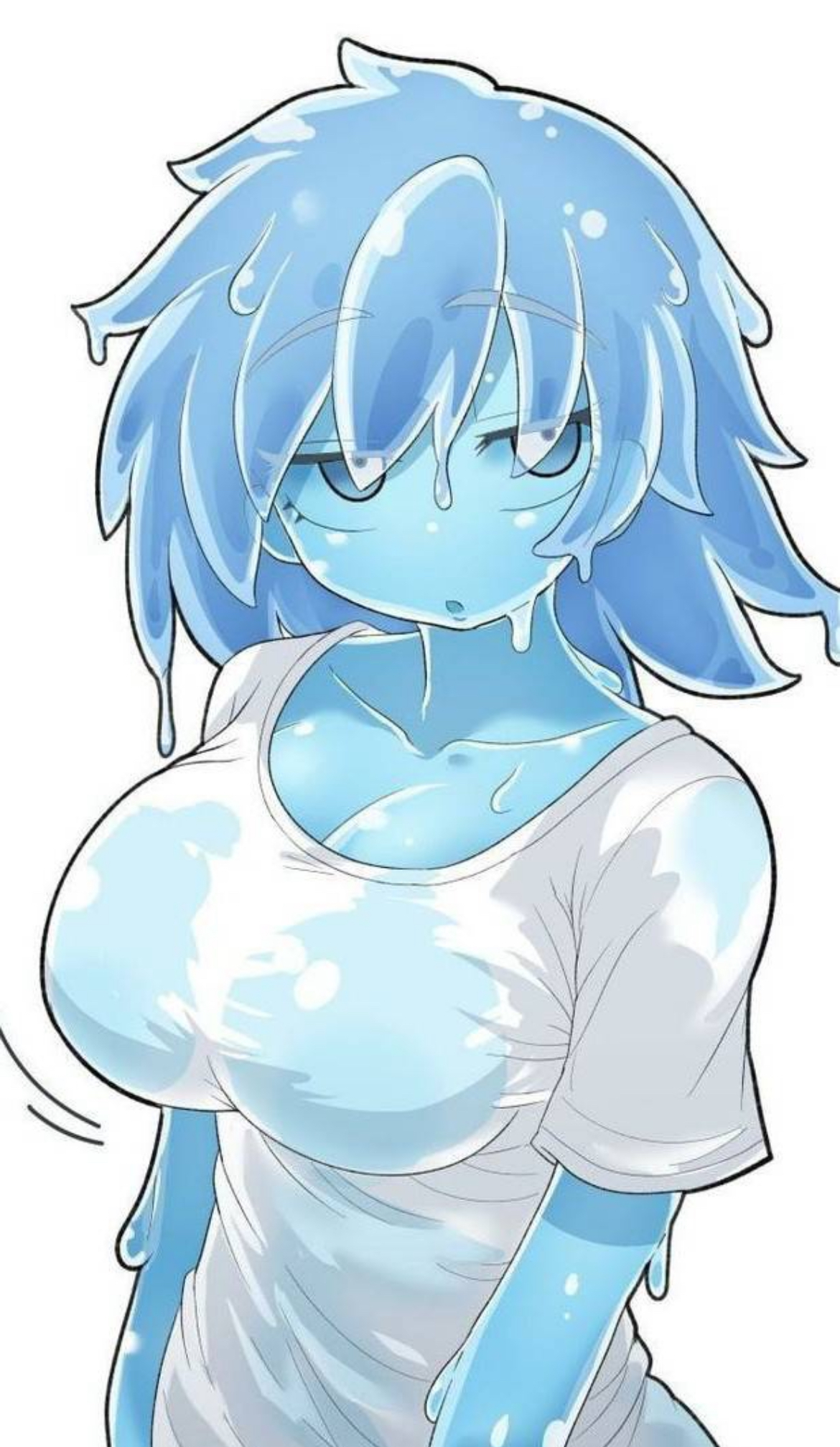 big breasts, breasts, female, huge breasts, slime girl, tired, wet