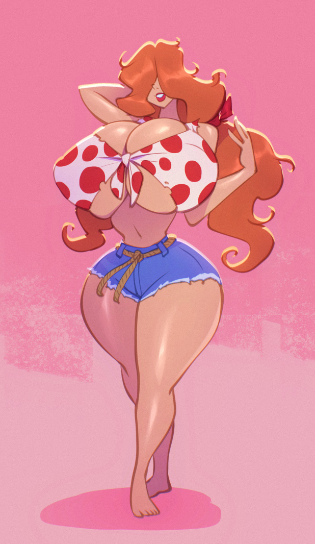 1girls, ass, big ass, big breasts, bigdad, breasts, breasts bigger than head, breasts bigger than torso, cartoon network, country girl, daisy dukes, darnact, farmgirl, female, female only, hair over eyes, hourglass figure, jpg, polka dot, powerpuff girls, sara bellum, solo, solo female, tagme, thighs bigger than head, thighs bigger than torso, wasp waist, wide hips