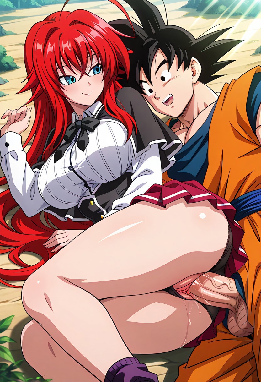 ai_generated ass ass_grab big_cock big_penis cheating cheating_girlfriend cheating_husband dragon_ball dragon_ball_super dragon_ball_z excited excited_for_sex frills goku grabbing grin high_school_dxd lying moaning naughty nice_ass outside rias_gremory sexy skirt smile son_goku spoon_position spooning squeezing vaginal_penetration