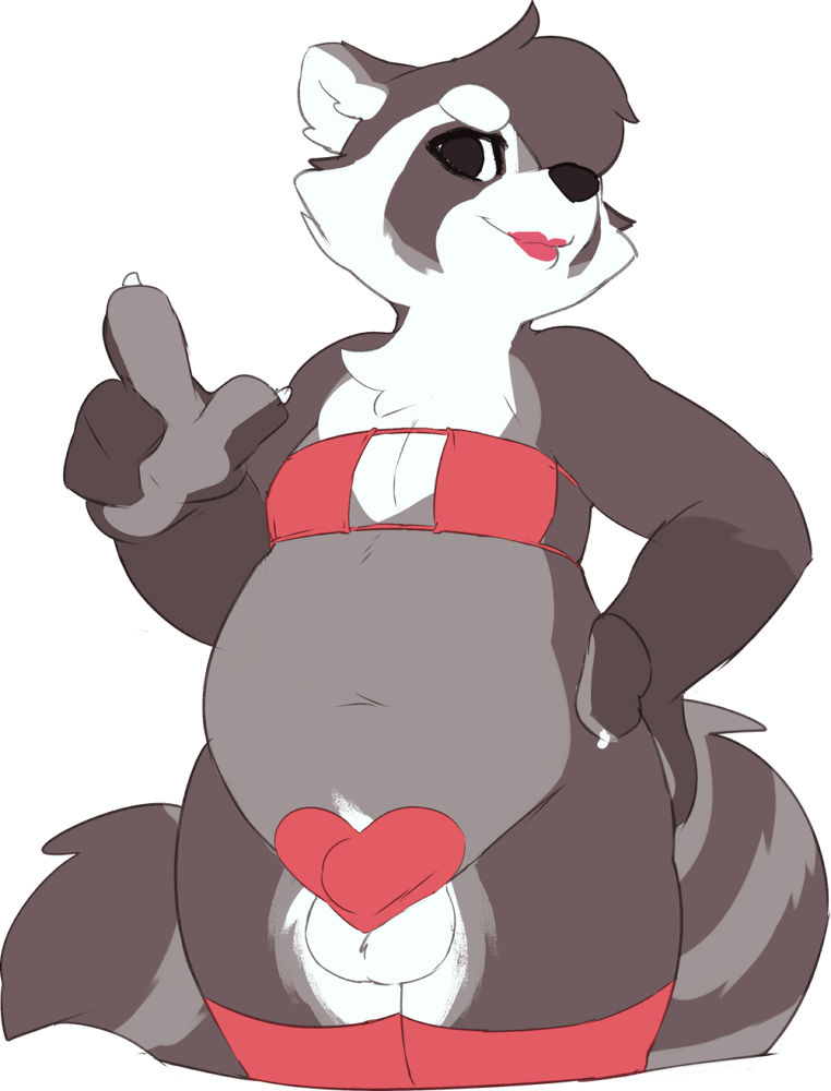 anthro balls belly bra claws clothed clothing crossdressing fur furry furry_only girly legwear lipstick looking_at_viewer makeup male male_only mammal mostly_nude procyonid raccoon seth-iova slightly_chubby smile solo stockings tail underwear