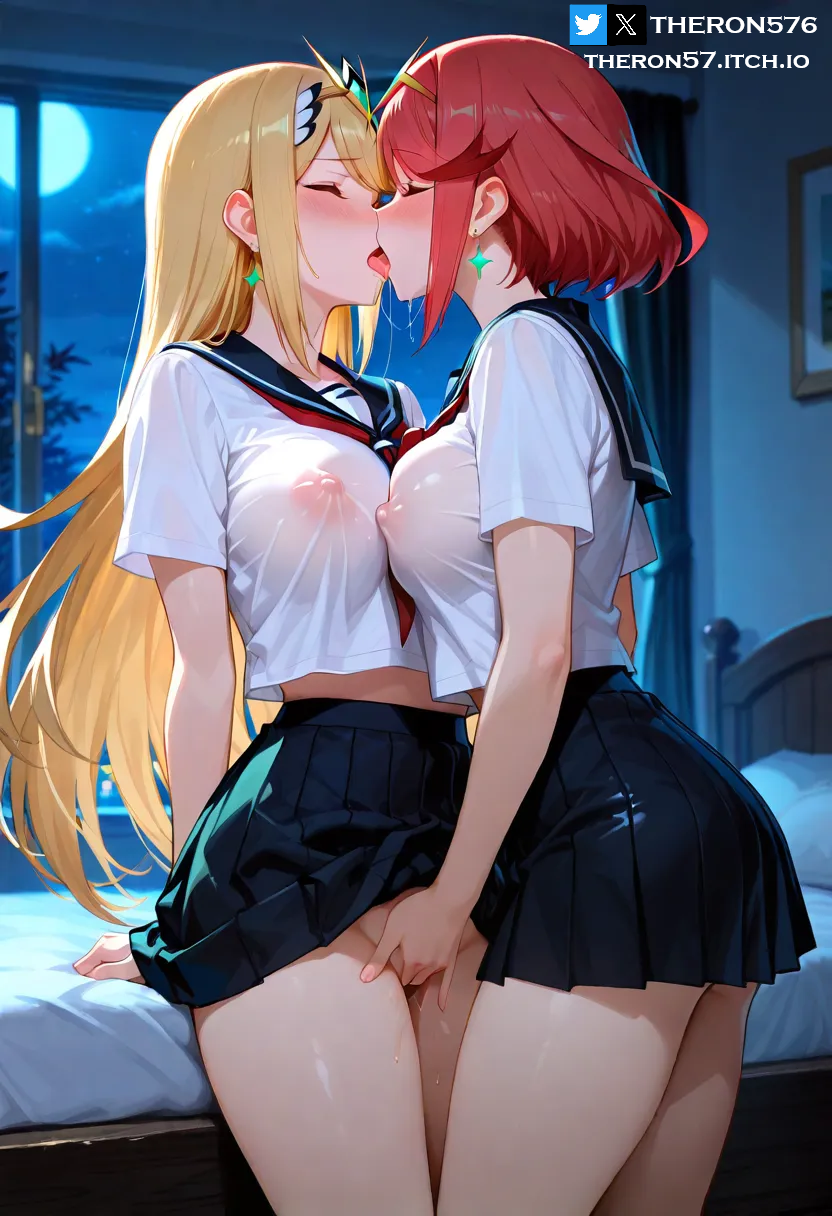 ai_generated breasts drool_string fingering french_kissing lesbian masturbation mythra pussy_juice pyra school_uniform theron57 uncensored xenoblade_(series) xenoblade_chronicles_2 yuri