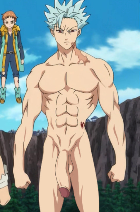 2boys, abs, balls, ban (nanatsu no taizai), flaccid, king (nanatsu no taizai), male, male only, multiple boys, multiple males, nanatsu no taizai, nude, outdoors, penis, phausto, solo focus, yaoi