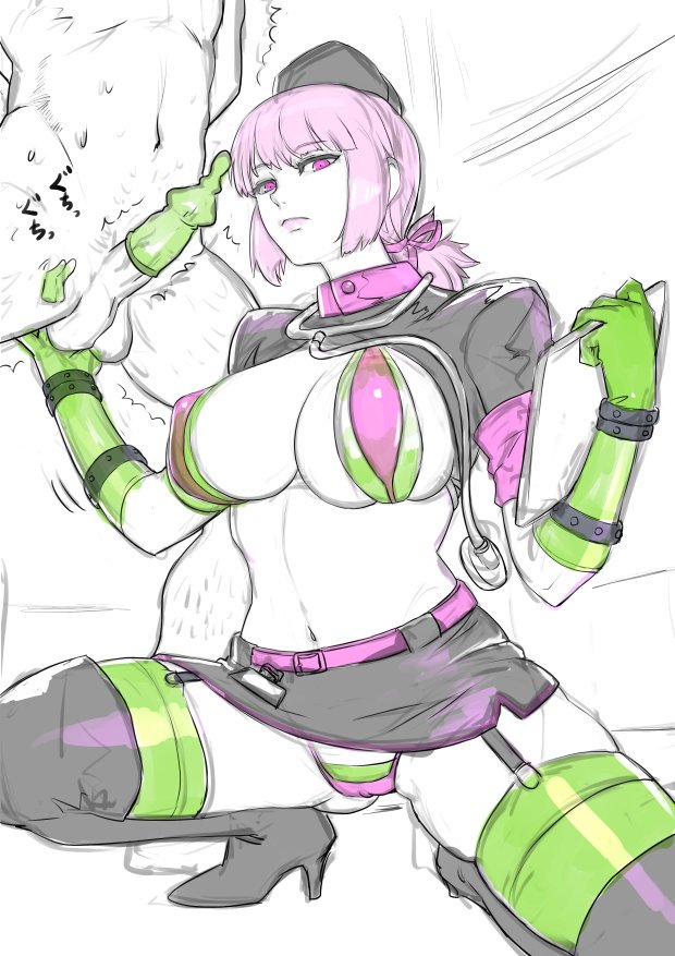 1boy, anal fingering, beltskirt, bikini, black boots, boots, breasts, condom, condom on penis, emotionless, expressionless, faceless male, fate (series), fate/grand order, female, femdom, florence nightingale (fate), florence nightingale (trick or treatment) (fate), green bikini, green gloves, green legwear, high heel boots, high heels, kisuu, kneeling, large breasts, latex, latex gloves, layered bikini, male, miniskirt, nurse cap, penis, pink hair, prostate milking, purple bikini, revealing clothes, shrug (clothing), squatting, stethoscope, straight, thigh boots, trick or treatment