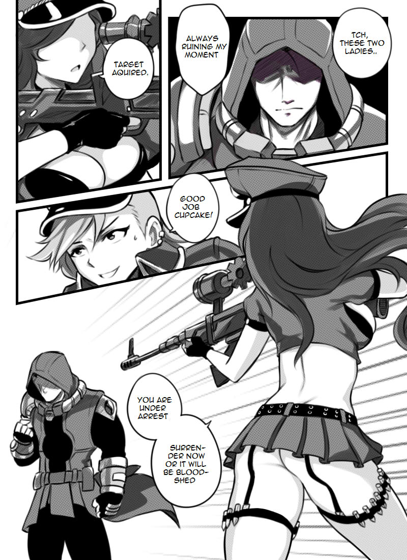 ass breasts caitlyn_kiramman canon_couple comic english_text forsaken_jayce greyscale jayce_talis league_of_legends monochrome officer_caitlyn officer_vi sieyarelow speech_bubble vi