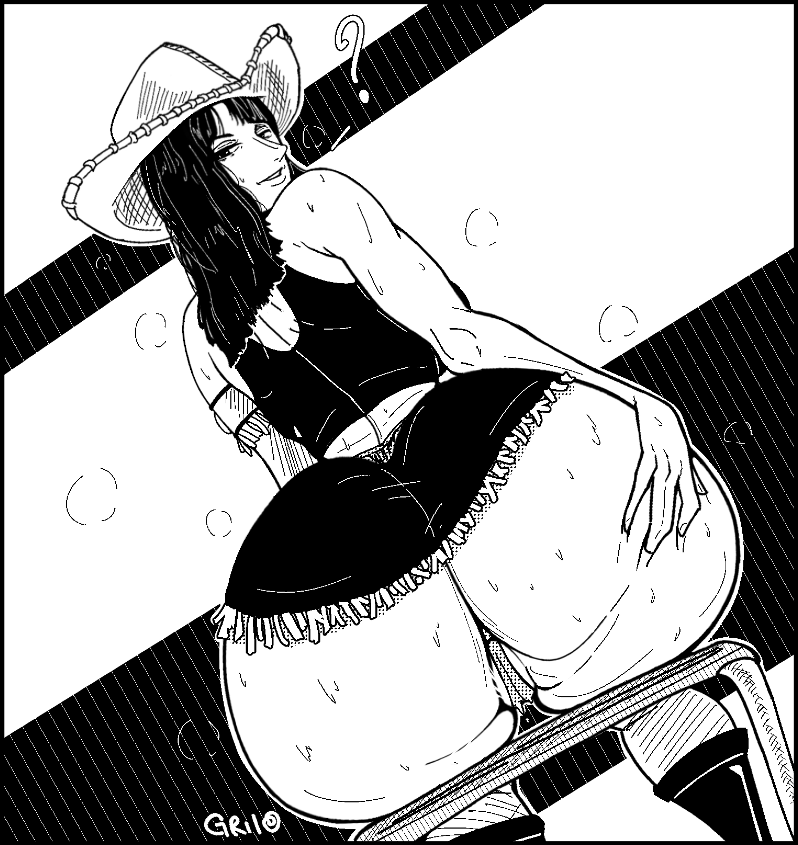 2d, black and white, busty, female, female focus, female only, hourglass figure, nico robin, one piece, pinup, solidusgrilo, tagme, wide hips
