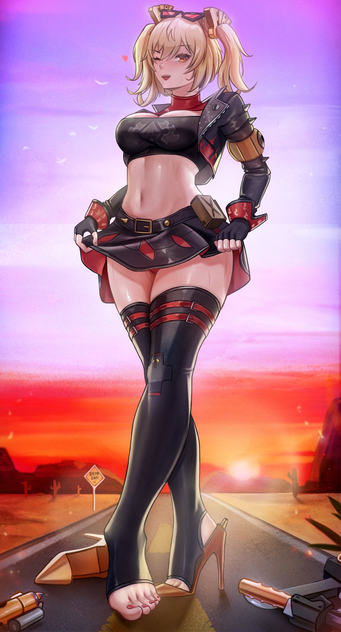 1girls, black thighhighs, blonde, blonde female, blonde hair, blonde-haired female, burnice white, female, hoyoverse, mihoyo, puppnett, red eyes, thighhighs, zenless zone zero