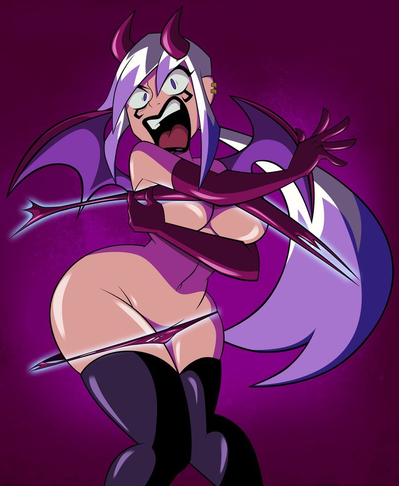 ben_10 ben_10_omniverse breasts charmcaster covering_breasts female female_only grimphantom halloween long_hair nude ponytail purple_hair solo stripped_by_magic two_tone_hair white_hair