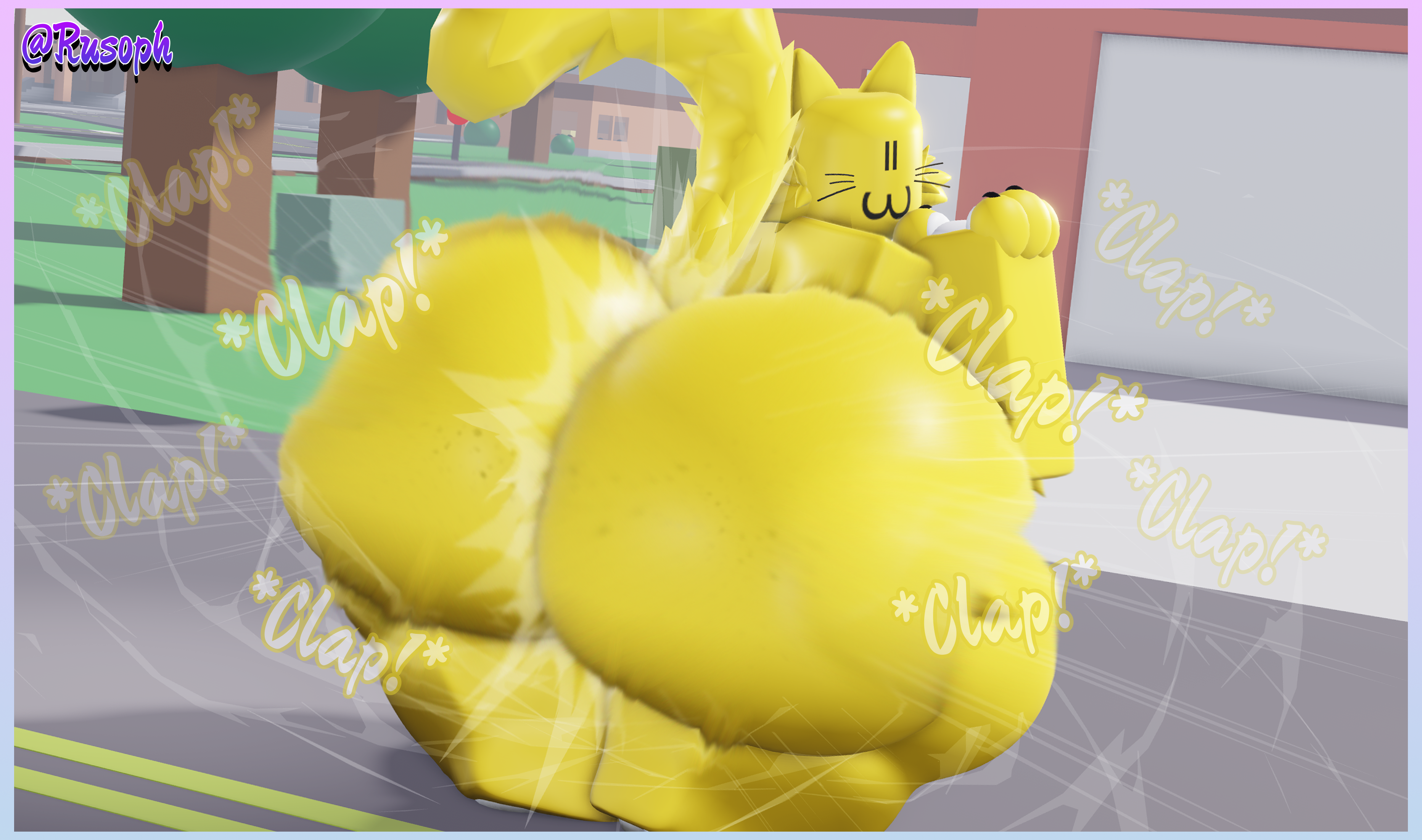 =3, 3d, ass, ass focus, big ass, big thighs, cat humanoid, freckles on ass, furry, huge ass, noob, onomatopoeia, roblox, roblox studio, robloxian, rusoph, source request, tagme, text, twerking, yellow fur