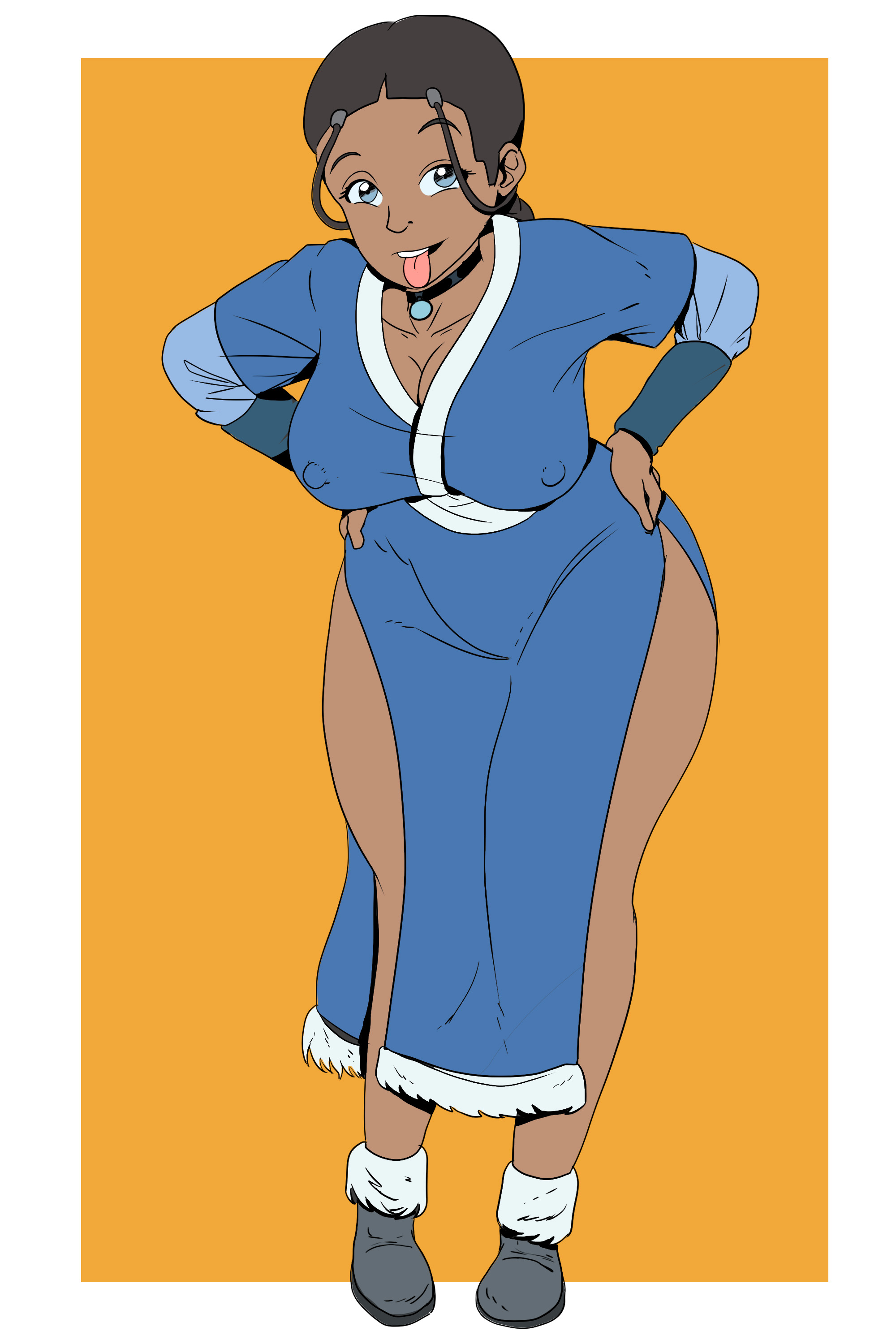 , 1girls, avatar legends, avatar the last airbender, big breasts, breasts, dark skin, dark-skinned female, erect nipples, female, female only, incubuzz, katara, nickelodeon, nipple bulge, solo, tongue, tongue out