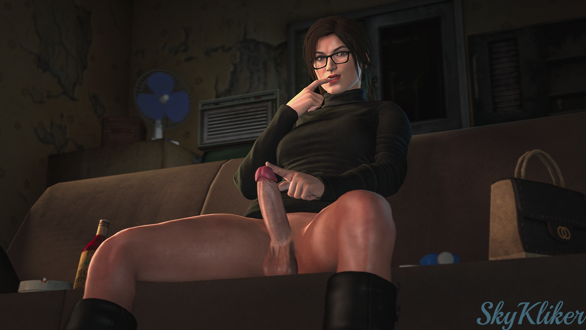 1futa, 3d, balls, bottomless, curvy, erection, futa only, futa sans pussy, futanari, intersex, lara croft, lara croft (survivor), penis, realistic, skykliker, solo, solo futa, source filmmaker, spread legs, tomb raider, tomb raider (survivor), wide hips