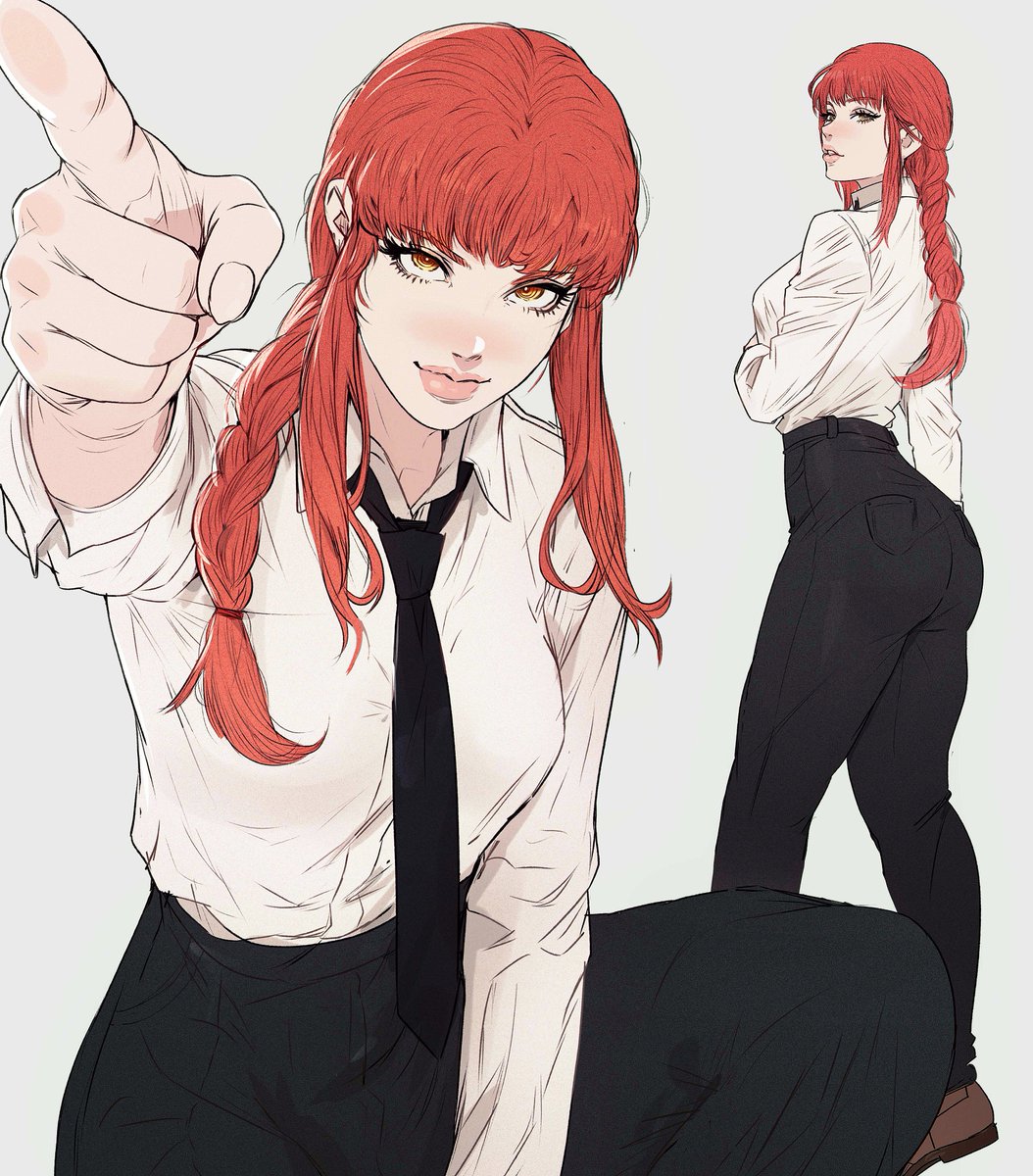 1girls, ass, braid, braided ponytail, chainsaw man, female, full lips, human, human female, light-skinned female, long hair, makima (chainsaw man), mature female, not porn, pale-skinned female, slim waist, yoracrab