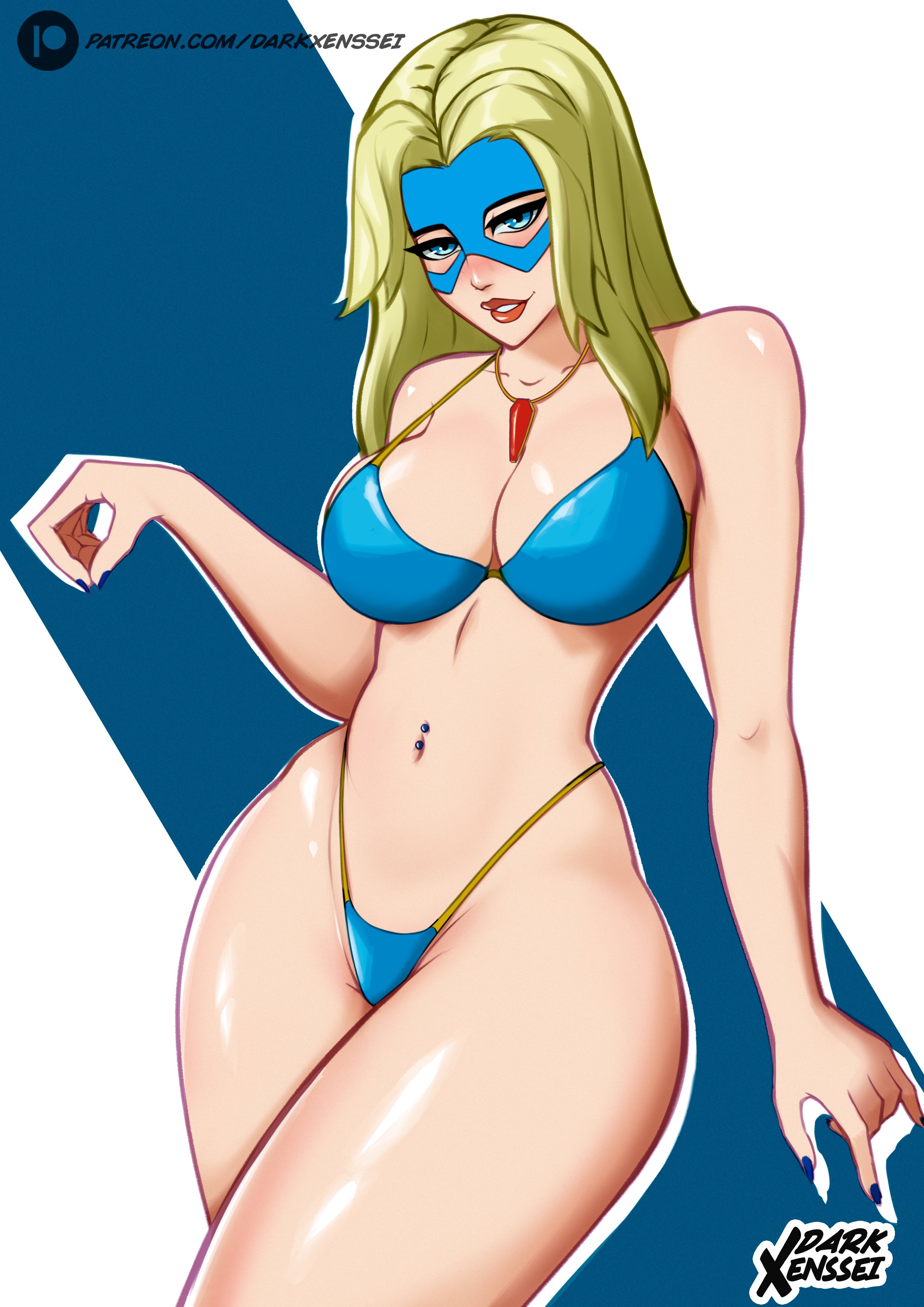1girls, alternate version available, blonde blazer, breasts, darkxenssei, dispatch (game), female, female focus, female only, light skin, light-skinned female, looking at viewer, solo, thick thighs, thighs, wide hips