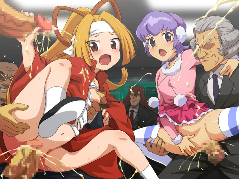 2girls 4boys blonde_hair breast_grab censored cum cum_in_pussy danball_senki earmuffs kaidou_yoshimitsu kamiya_tougorou kawamura_ami lolita_channel multiple_boys multiple_girls purple_hair rape sarashi sex small_breasts vaginal_penetration yagami_eiji yazawa_riko