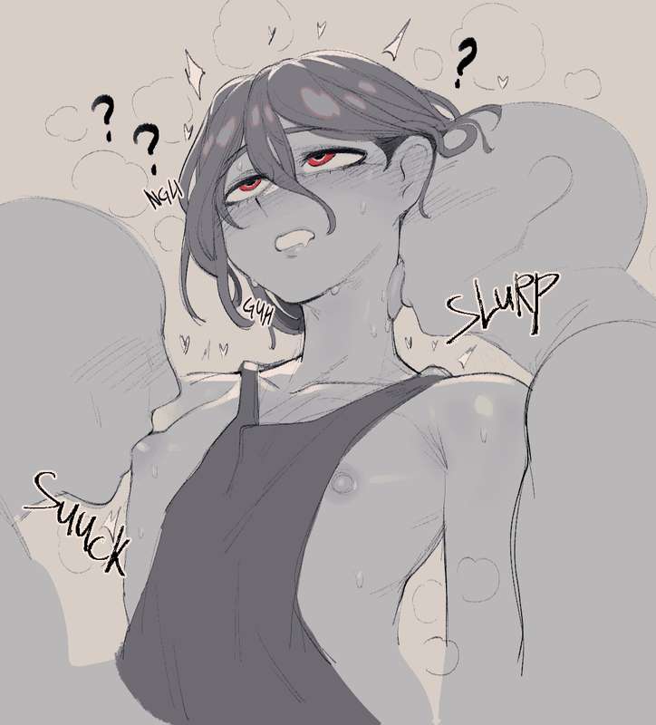2boys, femboy, gay, grayscale, krekk0v, licking, male, male only, nipple suck, no visible genitalia, shuji ito, skinny, sweat, tagme, twink, yaoi