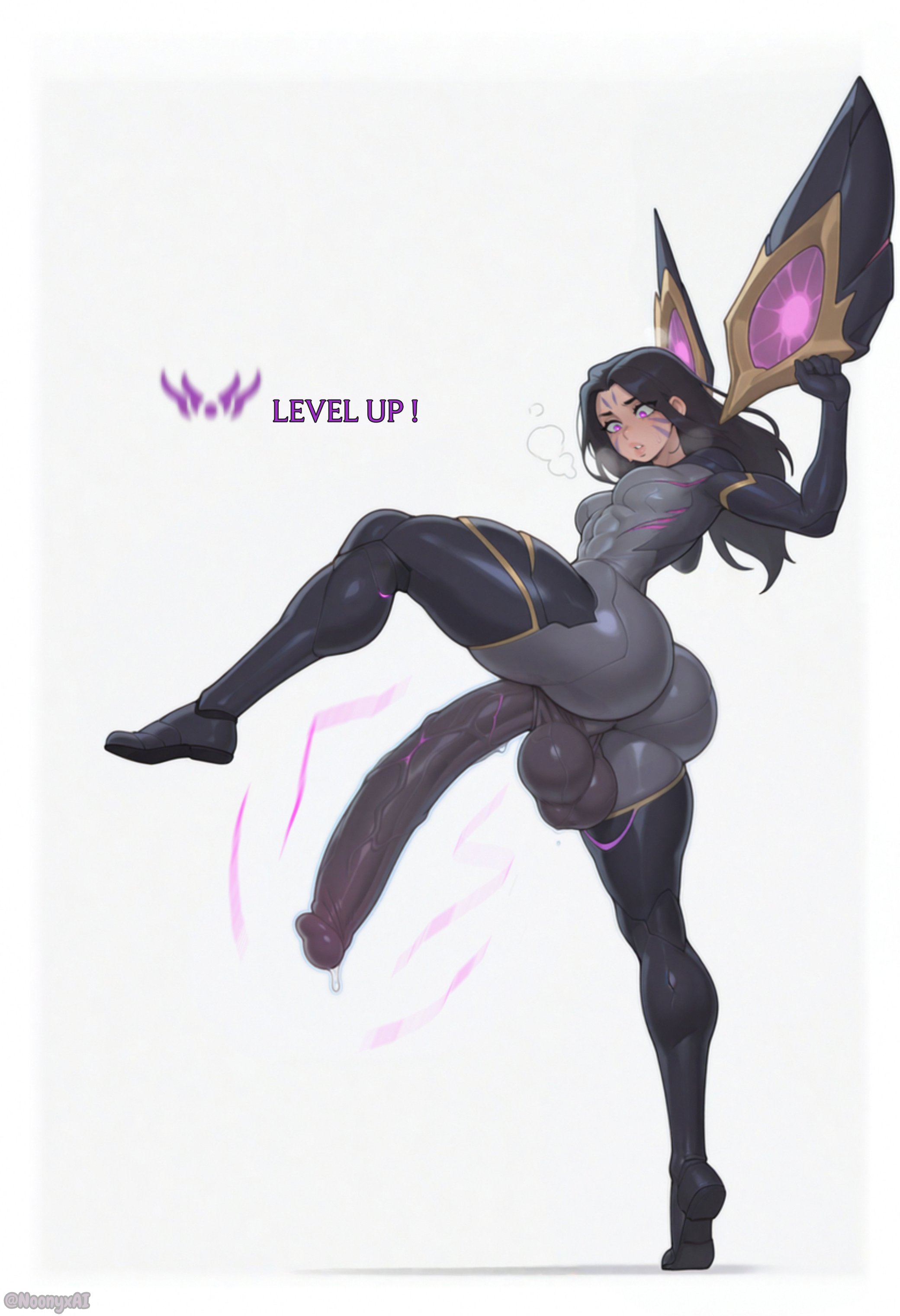 1futa, 2025, ai generated, alien futa, ass, big ass, big balls, big breasts, big penis, biosuit, black hair, bodysuit, breasts, bubble butt, casual, casual exposure, casual nudity, cock-tail, face markings, fat ass, futa only, futanari, ginormous cock, huge ass, huge balls, huge cock, humongous cock, hung futa, hyper balls, hyper penis, kai'sa, league of legends, long penis, looking at own penis, looking at penis, muscular, muscular futa, musk, musk clouds, noonyx, penis, perfect cock, pink eyes, precum, precum drip, precum string, shocked, shocked expression, sweat, sweatdrop, sweating, sweaty, sweaty balls, text, thick thighs, thunder thighs, veiny penis, very fat cock, very long penis