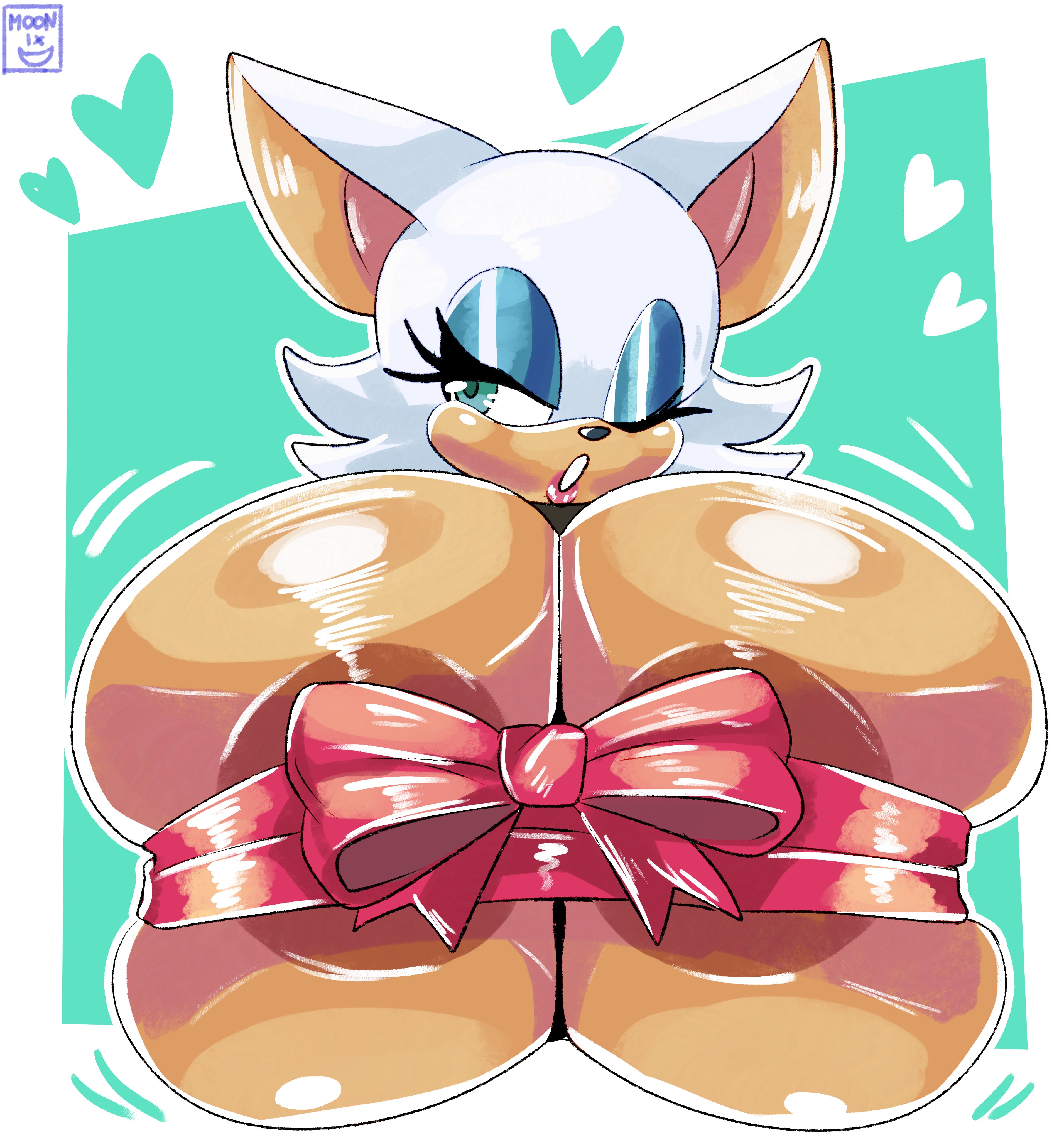 areolae, areolae slip, breast focus, breast squish, female, furry, huge breasts, hyper, hyper breasts, large nipples, moonix xero, ribbon, rouge the bat, sega, solo, sonic (series), sonic the hedgehog (series)