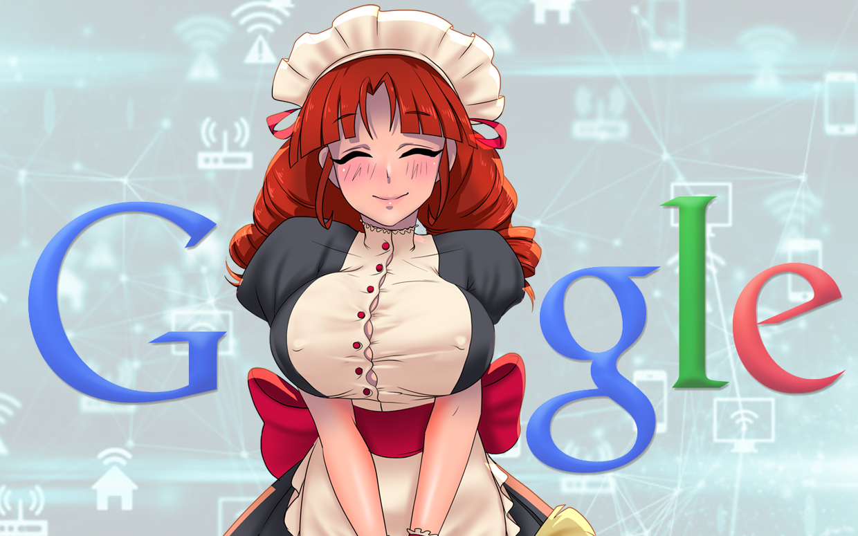 big breasts, blush, brawl stars, breasts, closed eyes, female, google, happy, happy female, jessie (brawl stars), maid, queen of brawlstars, red hair, search, wifi symbol