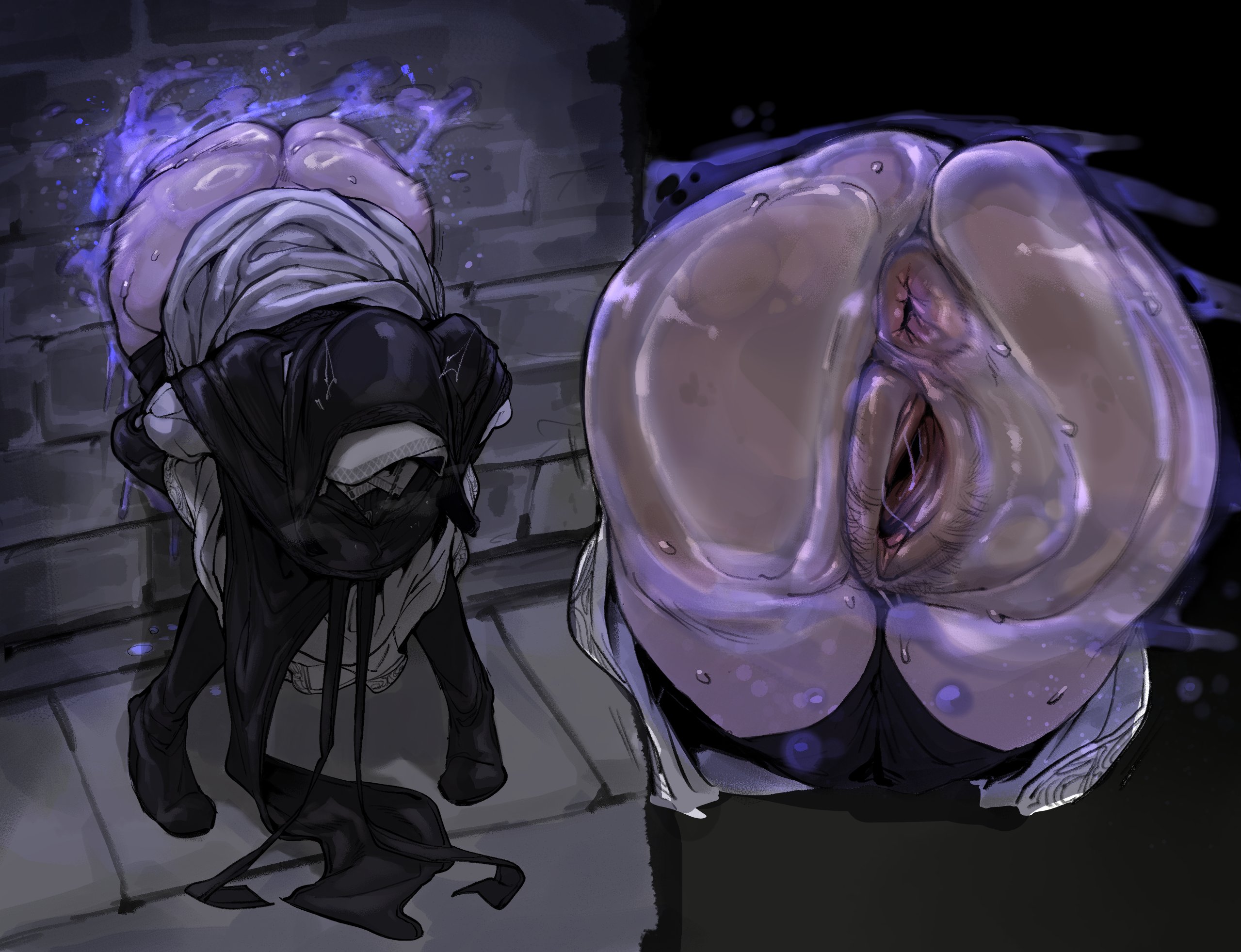 1girls, against wall, anus, ass, ass focus, asshole, bent over, bottomless, close-up, doppel, elden ring, elden ring nightreign, female, female only, fromsoftware, no panties, nun, nun outfit, partially clothed, presenting, pressed against, pubic hair, pussy, sweat, thick thighs, undertaker (nightreign), vagina, wall