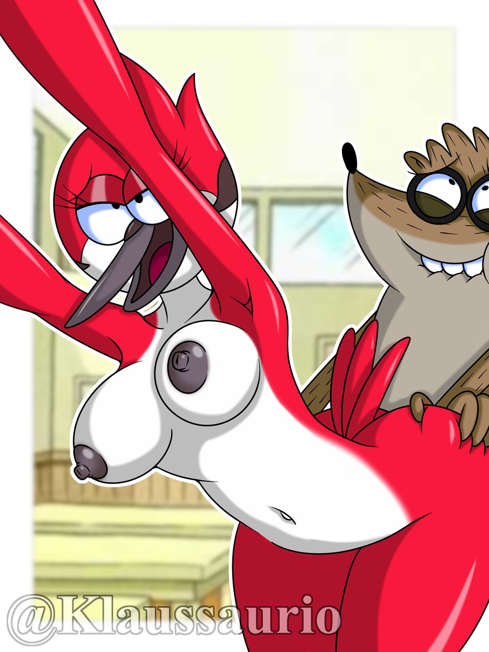 1boy, 1boy1girl, 1girl1boy, 1girls, 2023, 2d, 2d (artwork), 2d artwork, ambiguous penetration, anthro, areola, areolae, ass, avian, bird, bird girl, breasts, cartoon network, dark nipples, digital art, digital drawing (artwork), digital media (artwork), duo, female, furry, furry female, klaussaurio, male, margaret smith (regular show), naked, naked female, nipples, nude, nude female, penetration, pussy, raccoon, red feathers, regular show, rigby (regular show), robin (bird), sex, tagme, thicc, thick thighs, thighs