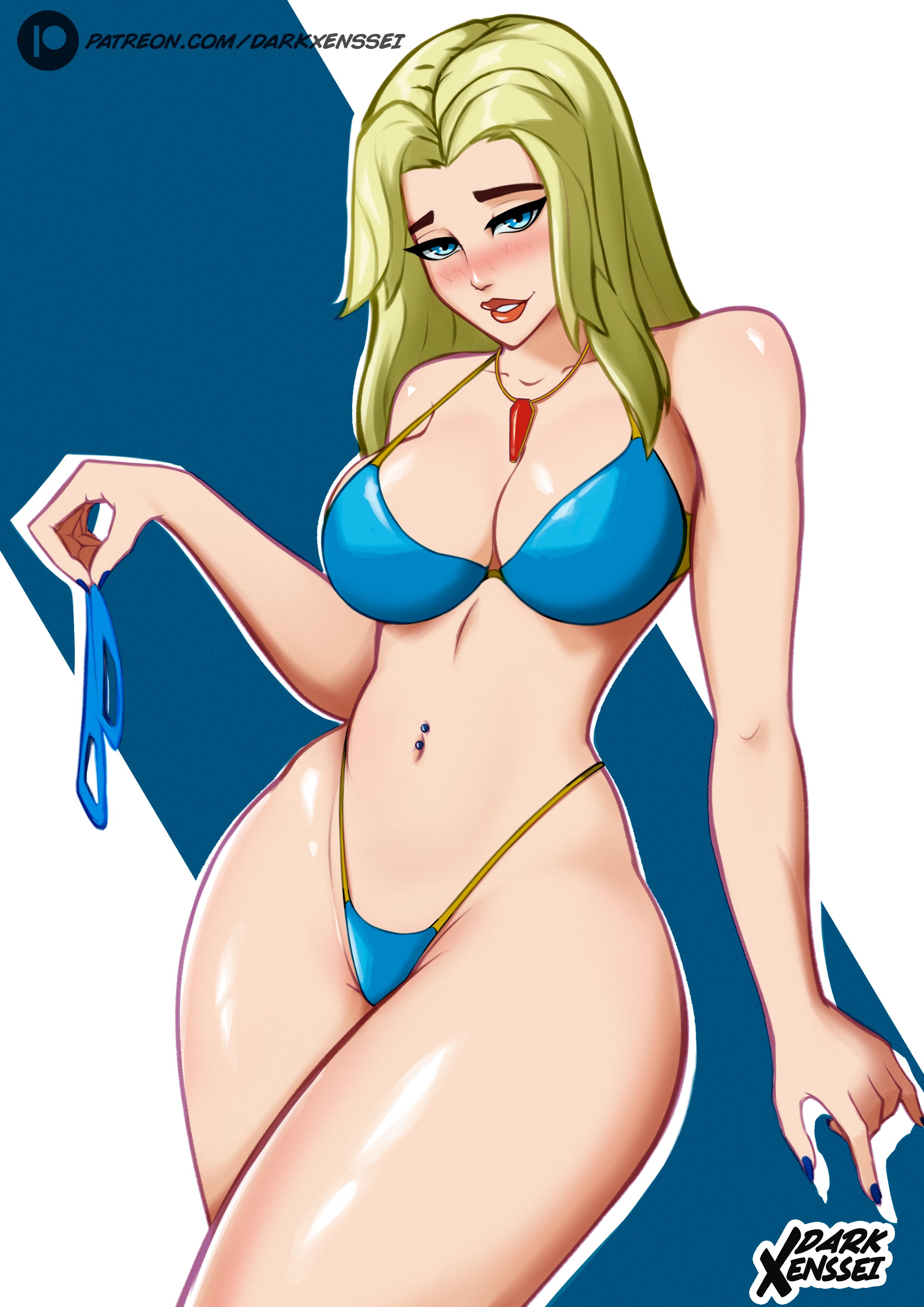 1girls, alternate version available, blonde blazer, breasts, darkxenssei, dispatch (game), female, female focus, female only, light skin, light-skinned female, looking at viewer, solo, thick thighs, thighs, wide hips