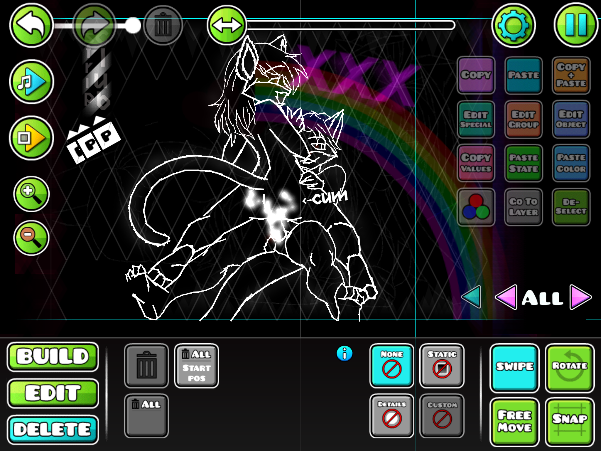 :v, 1boy, 1girls, 4:3, anthro, censored, cum, female, furry, furry only, geometry dash, holy shit thats a bfs, hud, male, no humans, nude, text, what, what have you done