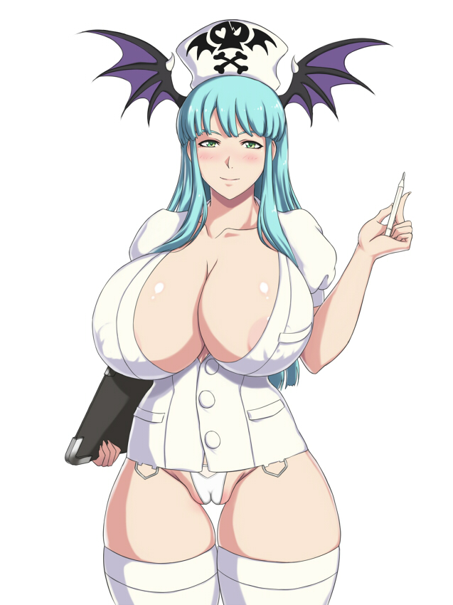 1girls blush cameltoe cleavage clothing curvy darkstalkers erect_nipples female gigantic_breasts green_eyes huge_areolae large_breasts morrigan_aensland nurse nurse_uniform panties puffy_nipples stockings succubus thick_lips voluptuous wide_hips zetxsuna