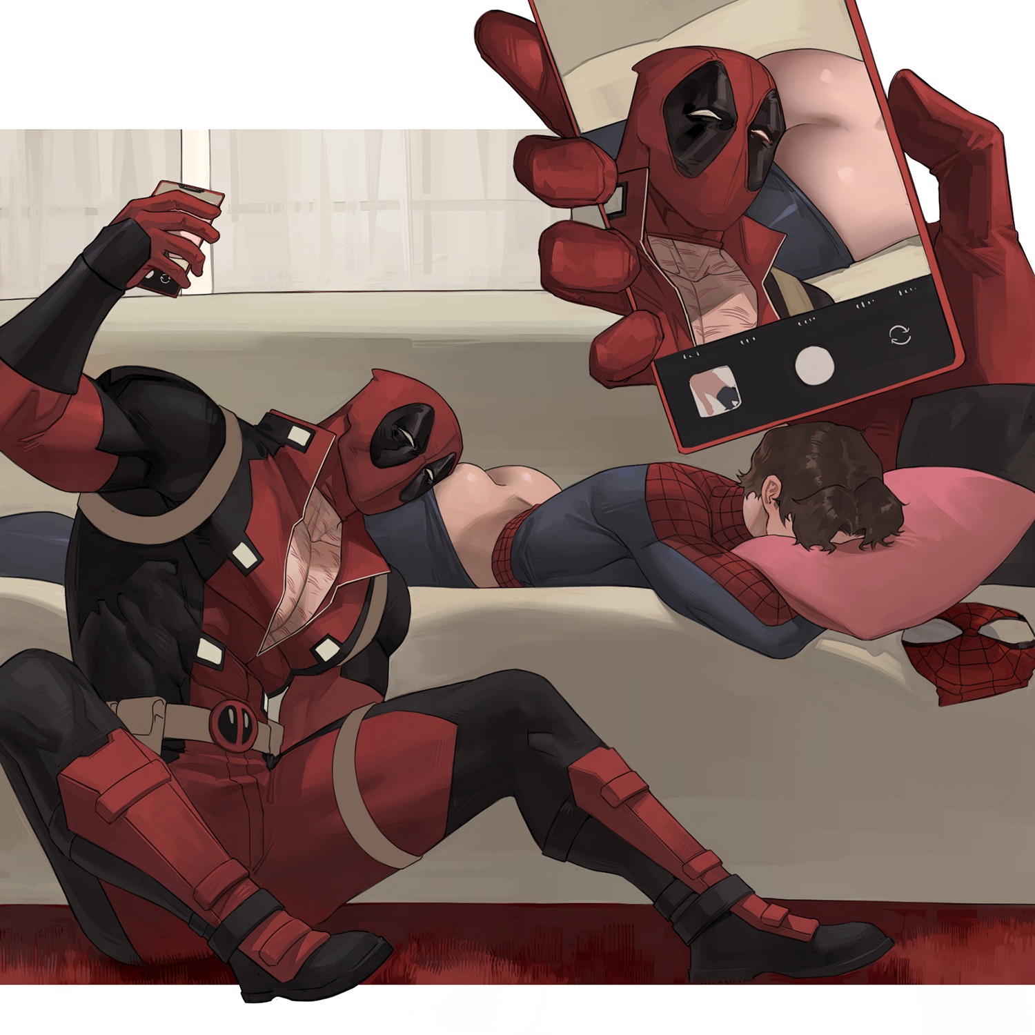 ass, ass focus, ass pillow, deadpool, gay, lkikai, male, male only, male/male, marvel, marvel comics, peter parker, spider-man, spider-man (series), spideypool, wade wilson