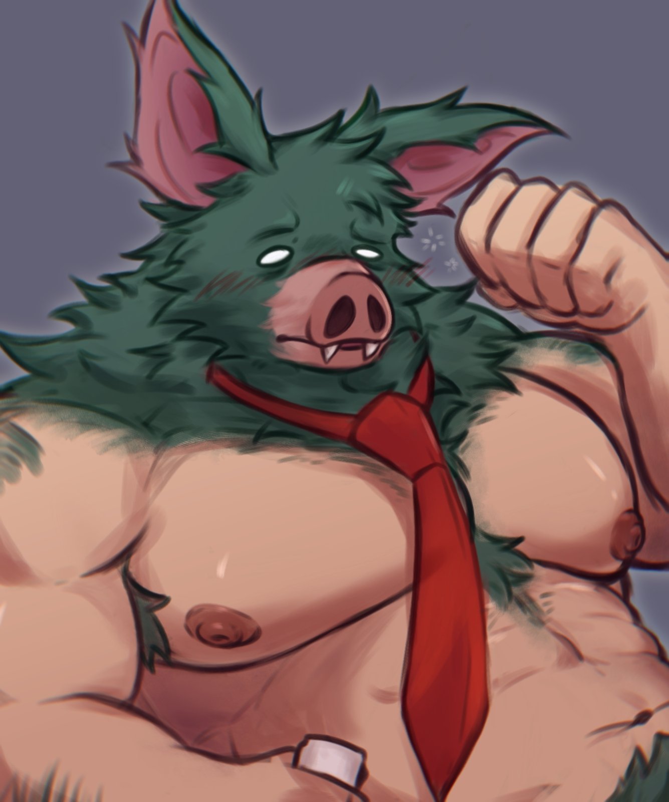 bara, bat, body hair, dispatch (game), furry, male, male only, muscular, muscular male, nude, solo, solo male, sonar (dispatch), tie, xiajuan520
