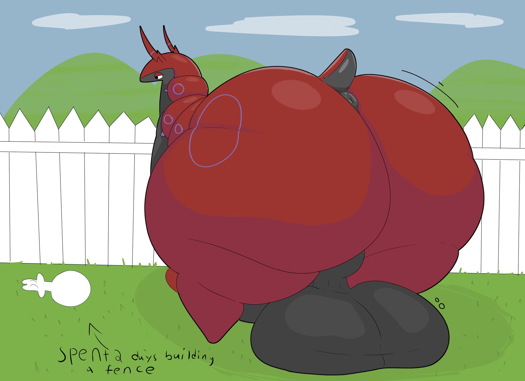 2d, anus, ass, balls, ballsack, bellyboi13, big ass, big balls, big butt, english text, fat ass, fat butt, feral, furry, furry male, genitals, huge ass, huge balls, huge butt, hyper ass, hyper balls, hyper penis, insects, large, looking at another, male, male focus, male only, no sex, nonhuman, nude, outside, penis, pokemon, pokemon (species), pokemon bw, scolipede, short tail, simple shading, tail, text