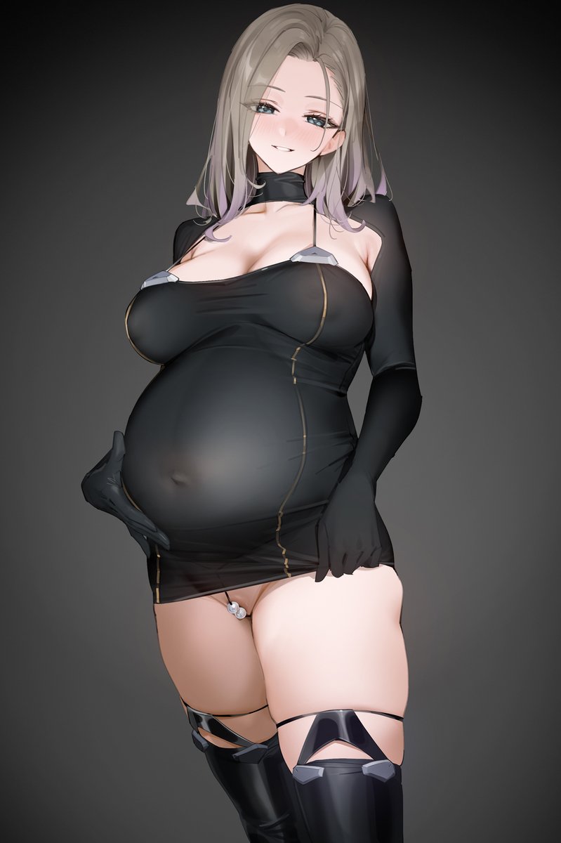 1girls, azur lane, big breasts, breasts, female, female only, huge breasts, large breasts, looking at viewer, new orleans (azur lane), pearl thong, pregnant, ready to pop, solo, yd (orange maru)