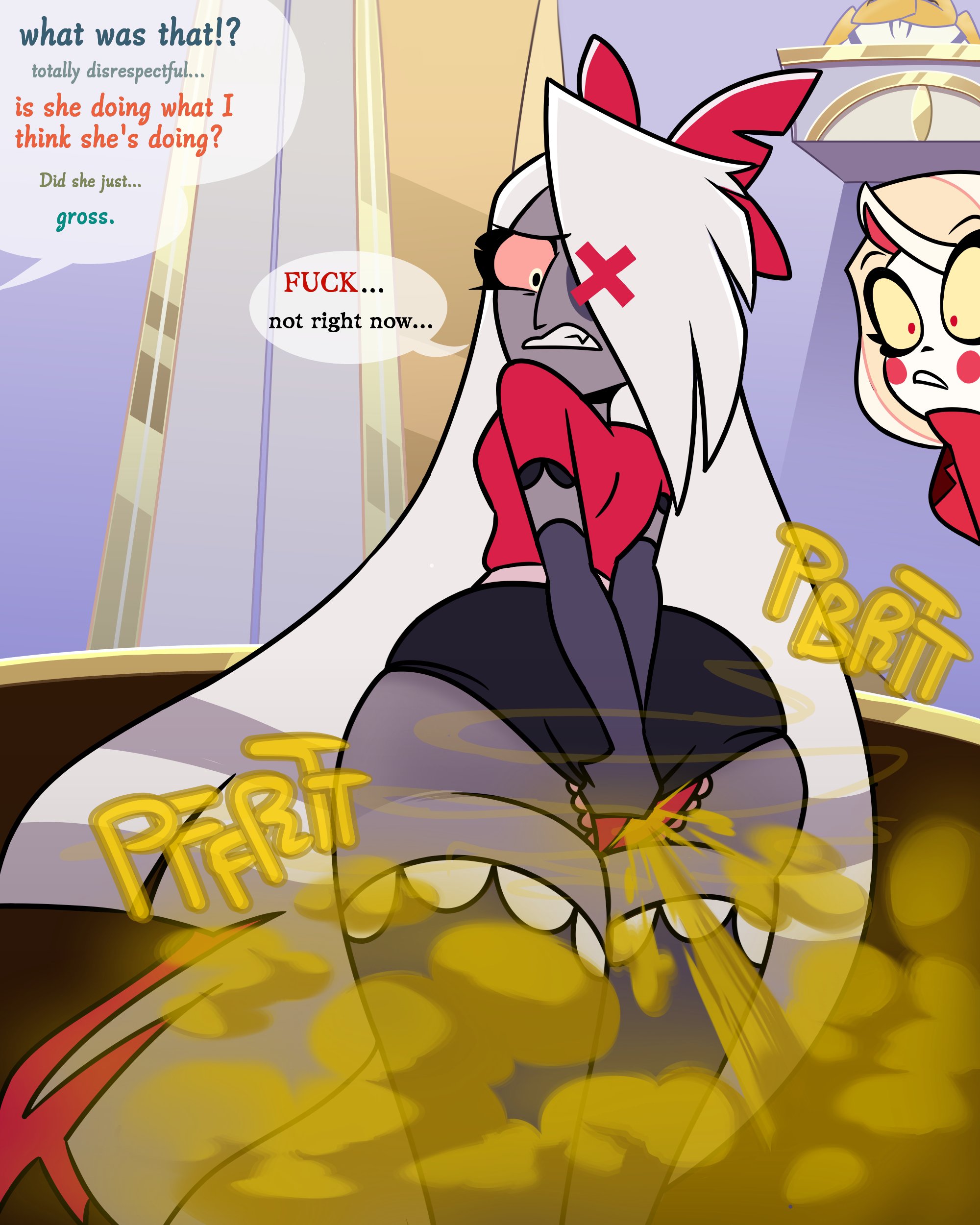 ass, big ass, big butt, fart, fart cloud, fart fetish, farting, female, hazbin hotel, thomzone, vaggie (hazbin hotel)