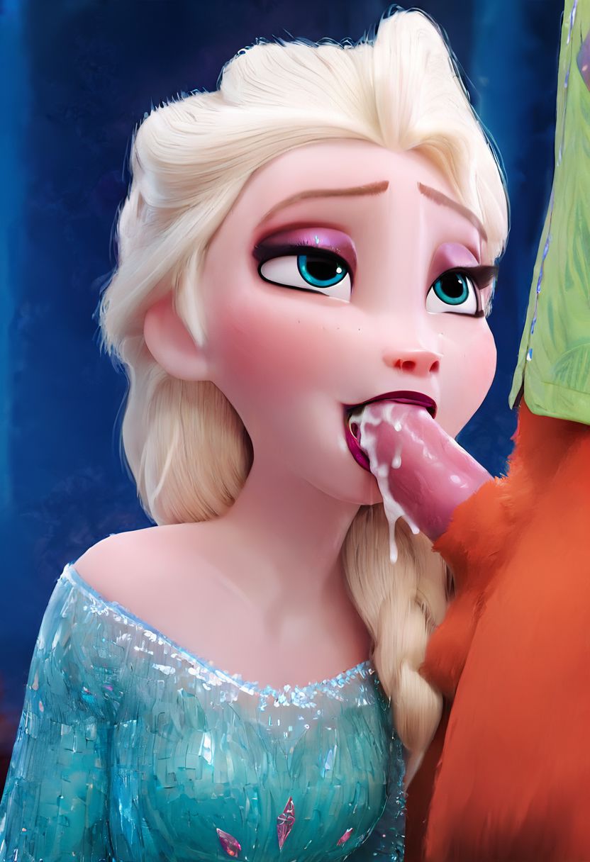 ai_generated blowjob blowjob_face blowjob_gesture crossover cum cum_in_mouth cum_in_throat elsa_(frozen) erect erection fox frozen_(film) mike2way nick_wilde nsfw oral oral_sex partial_male sex sucking sucking_penis zootopia