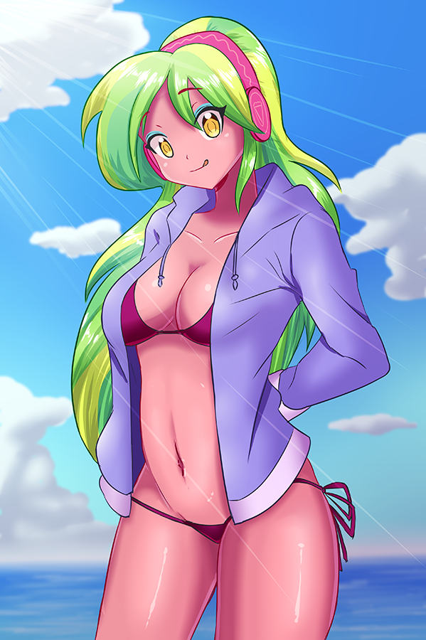 beach bikini cogbrony equestria_girls female friendship_games friendship_is_magic lemon_zest my_little_pony open_jacket solo