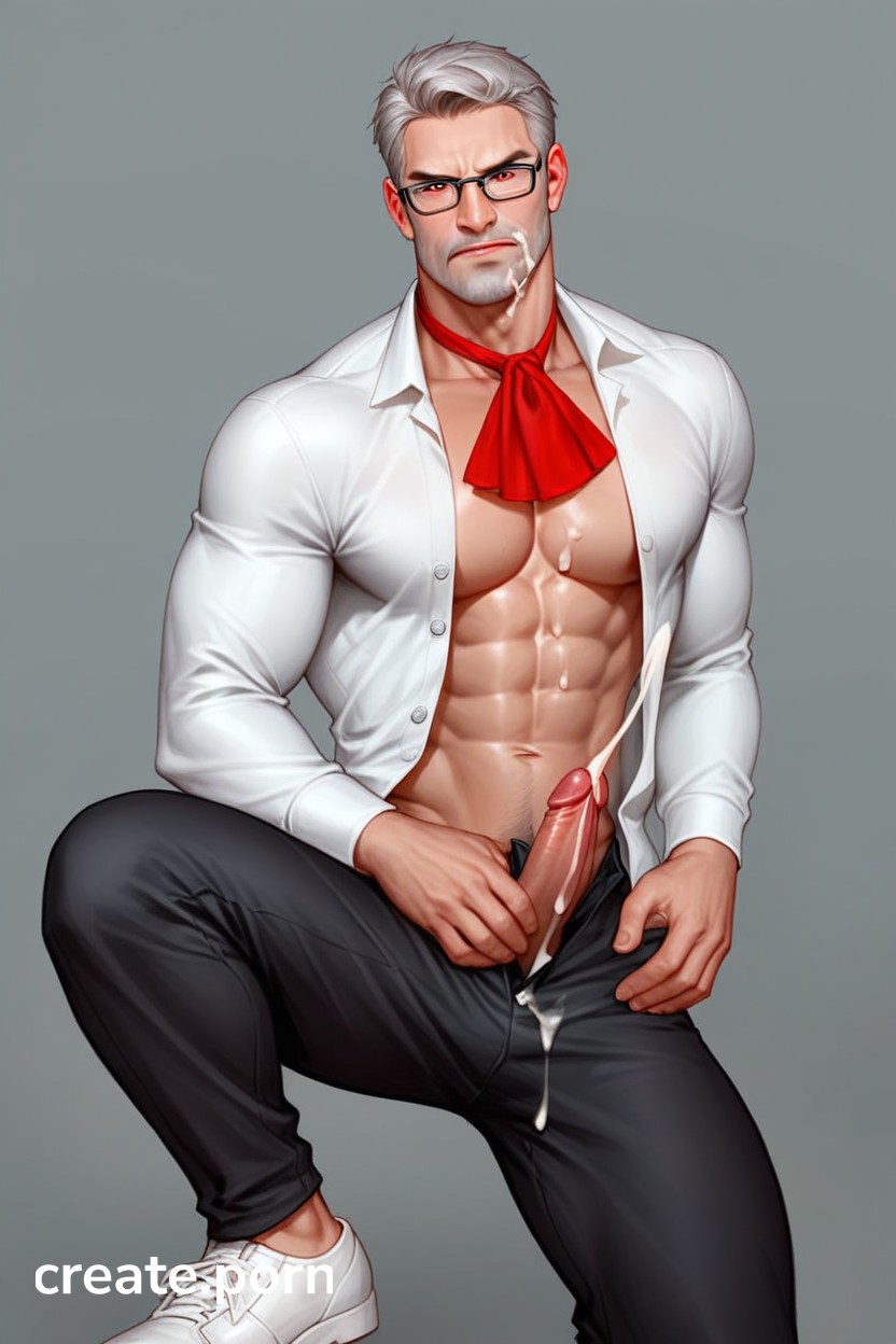 ai_generated cum cumshot gabriel_agreste gray_hair hawk_moth hawkmoth male male_only miraculous_ladybug suit_and_tie