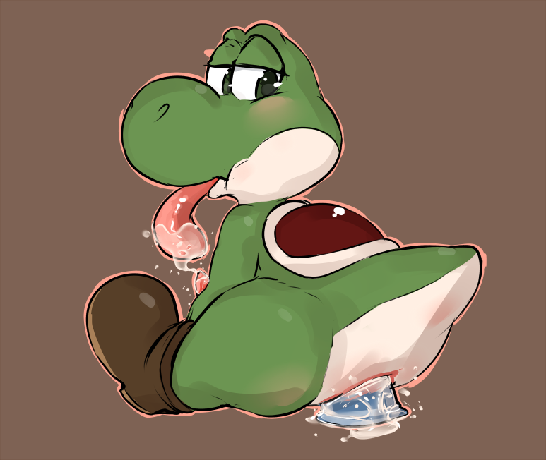 blush brown_background cum cum_on_tongue dildo ejaculation male male_only mario_(series) nintendo penis seth-iova sex_toy simple_background sitting solo tapering_penis tongue tongue_out video_games yoshi