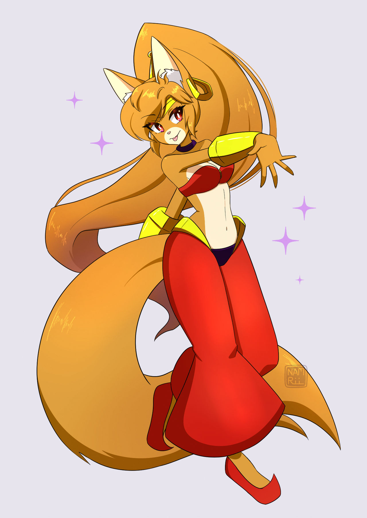 anthro bright_(namrii_) clothed ear_tuft fox furry furry_ears namrii_ not_porn oc old_bright_(namrii_) shantae_(cosplay) tagme