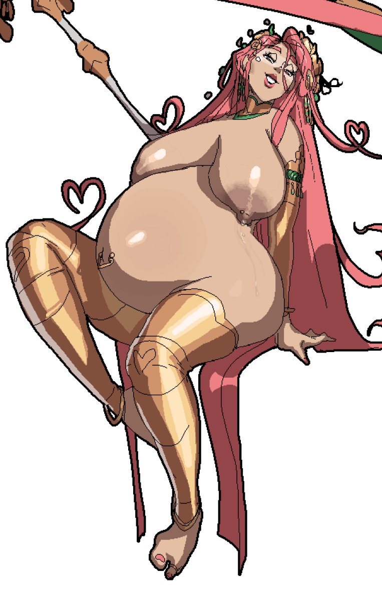 1girls, aphrodite, aphrodite (hades), belly, big belly, big breasts, breasts, dolecat, female, female only, greek mythology, hades (game), lactation, large breasts, long hair, navel piercing, nipple piercing, nipples, outie navel, pink hair, pregnant, solo