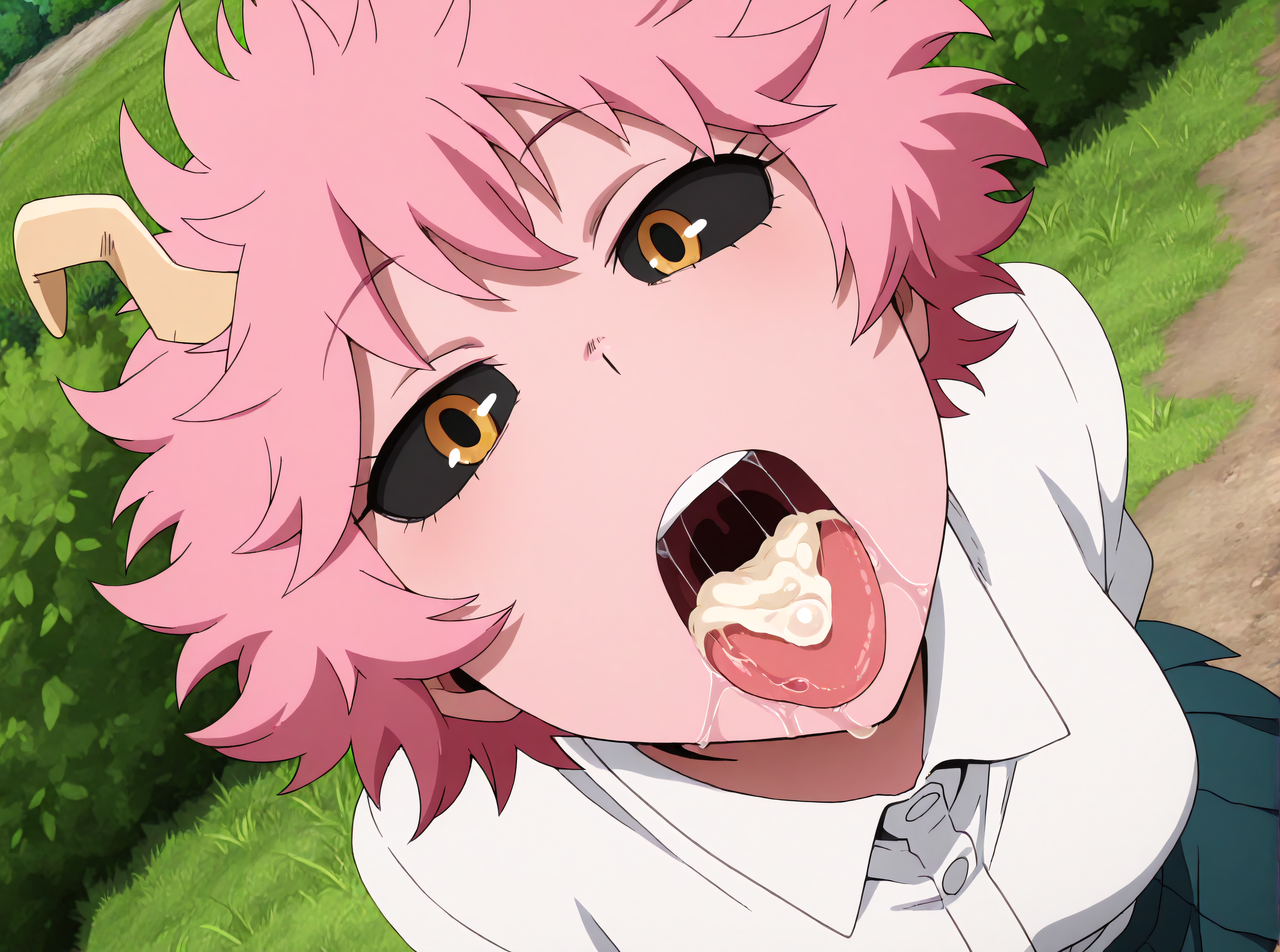 1boy, 1girls, ai generated, blush, bokachan, female, male, mina ashido, my hero academia, pink body, pink hair, pink nipples