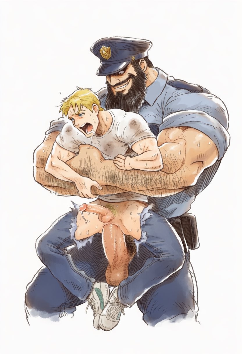 2boys, 2d, abs, ai, ai generated, anal, anal sex, anus, artist request, asshole, balls, bara, big dom small sub, big penis, carrying, carrying partner, color, colored, daddy, defeat, defeat sex, defeated, dilf, erect penis, erection, ero frog0429, from behind, from behind position, gay, gay anal, gay domination, gay male, gay sex, hairy, hairy balls, hairy chest, hairy legs, hairy male, hand on head, height difference, huge cock, large penis, male, male only, male/male, muscular, muscular arms, muscular legs, muscular male, muscular thighs, older dom younger sub, older male, older male and younger male, older penetrating younger, original, original character, pain, painal, painful, pecs, penis, police, police hat, police officer, police uniform, rough sex, stand and carry position, standing, standing sex, stomach bulge, thick penis, veiny penis, yaoi