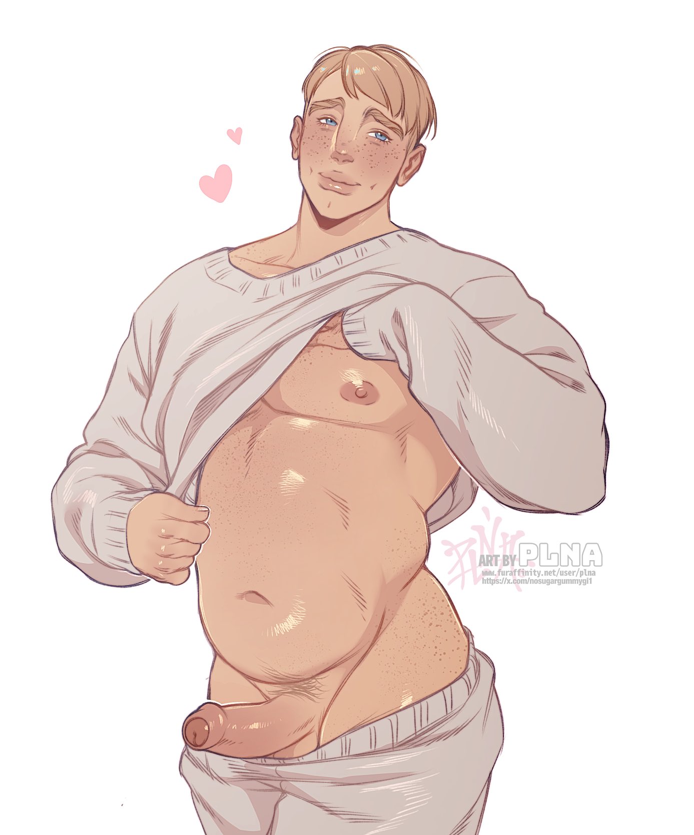 1boy, bara, bara ass, bara tits, big penis, breasts, foreskin, foreskin folds, gay, large penis, male, male only, original, original character, pants down, pants pulled down, penis, penis out, pinup, plna, shirt lift, shirt up, shirtless, thick penis, uncircumcised, yaoi