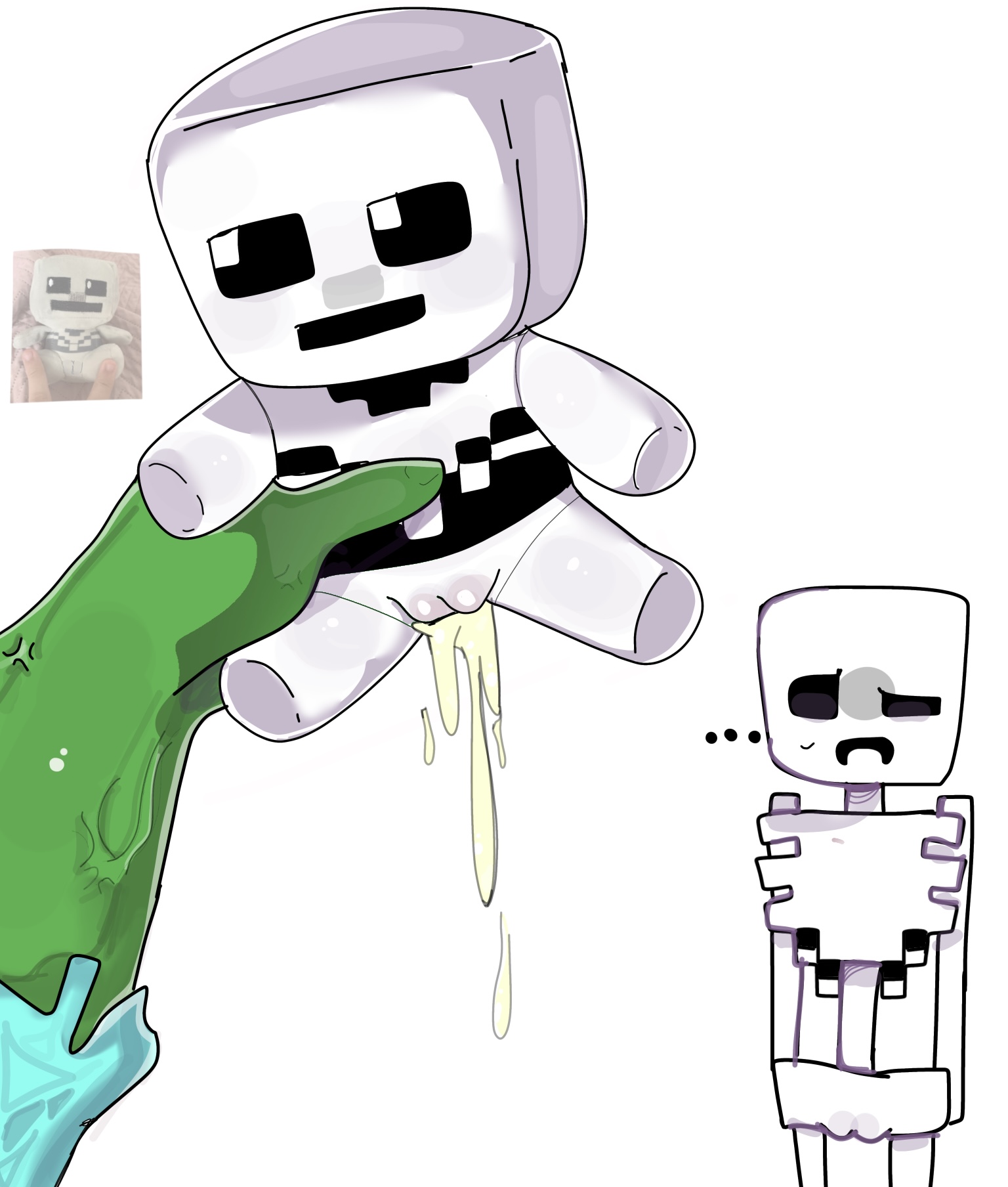 2025, angelic ama, cuntboy, gay, hi res, highres, intersex, male, male only, meme, meme reference, minecraft, minecraft mob, mojang, plushophilia, skeleton, skeleton (minecraft), sparkle doll meme, tagme, toony, yaoi, zombie, zombie (minecraft)