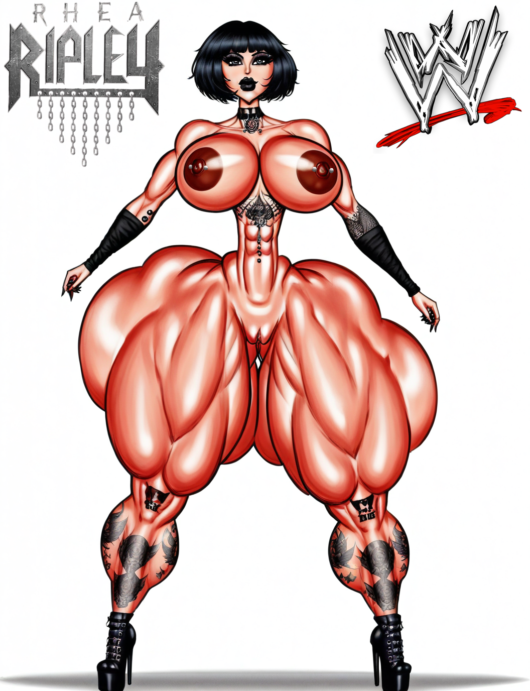 abs ai_assisted ai_generated areolae bad_anatomy big_ass big_butt bimbo black_hair black_lips black_lipstick boots bottom_heavy colossal_ass colossal_thighs dxoz_(style) gigantic_ass gigantic_thighs goth goth_girl gothic huge_ass huge_boobs huge_breasts huge_thighs muscular_arms muscular_female muscular_thighs naked nipple_piercing nipples nude pierced_nipples piercings pointer_warrior_ai rhea_ripley short_hair tattoo tattoo_on_arm tattoo_on_belly tattoo_on_legs tattoo_on_thighs tattoos thick_ass thick_thighs vagina wrestler wwe wwe_diva wwe_divas