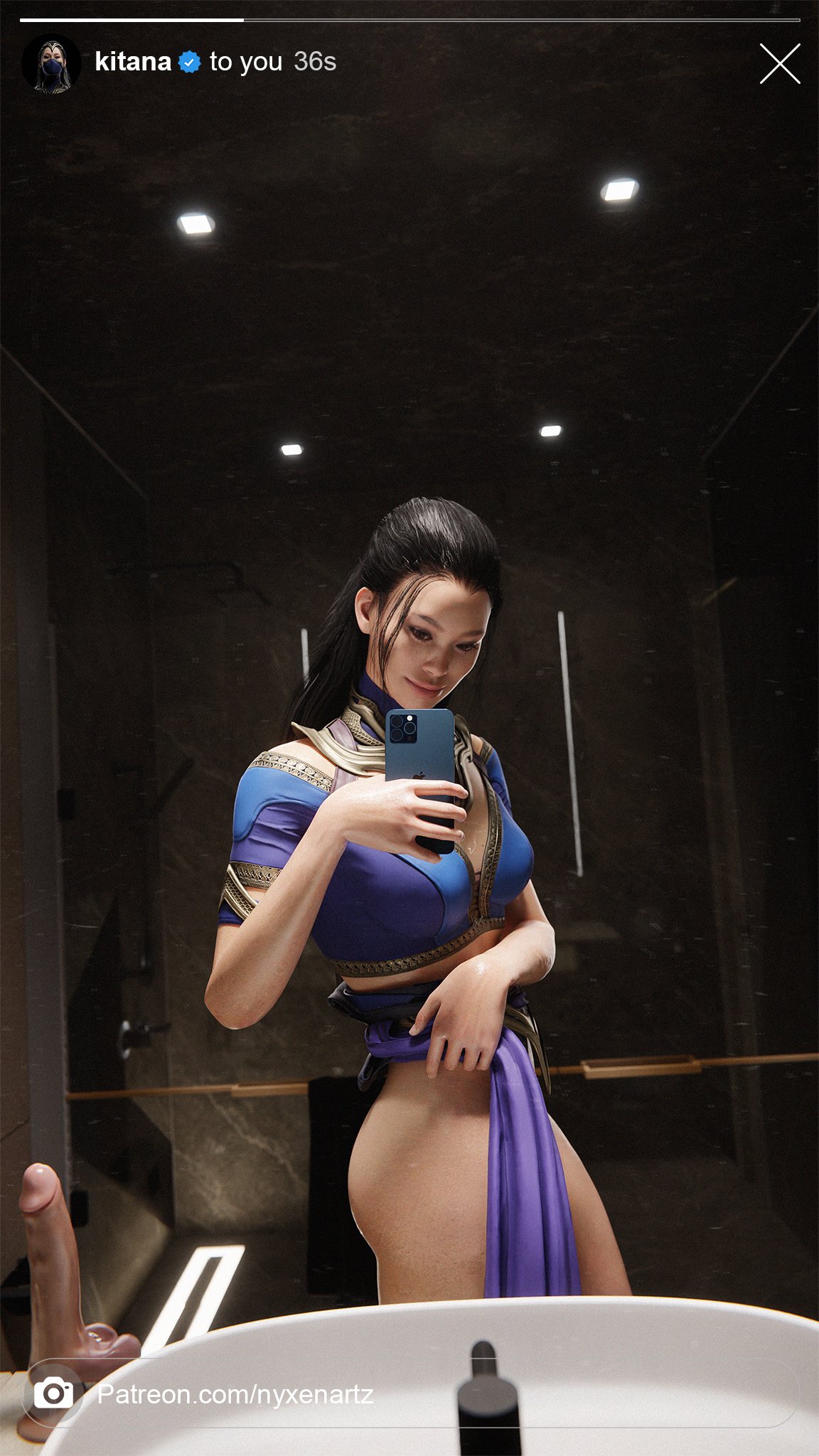 bathroom big_ass big_butt bottomless half-dressed kitana kitana_(new_era) mortal_kombat mortal_kombat_1_(2023) nyxenartz selfie thighs